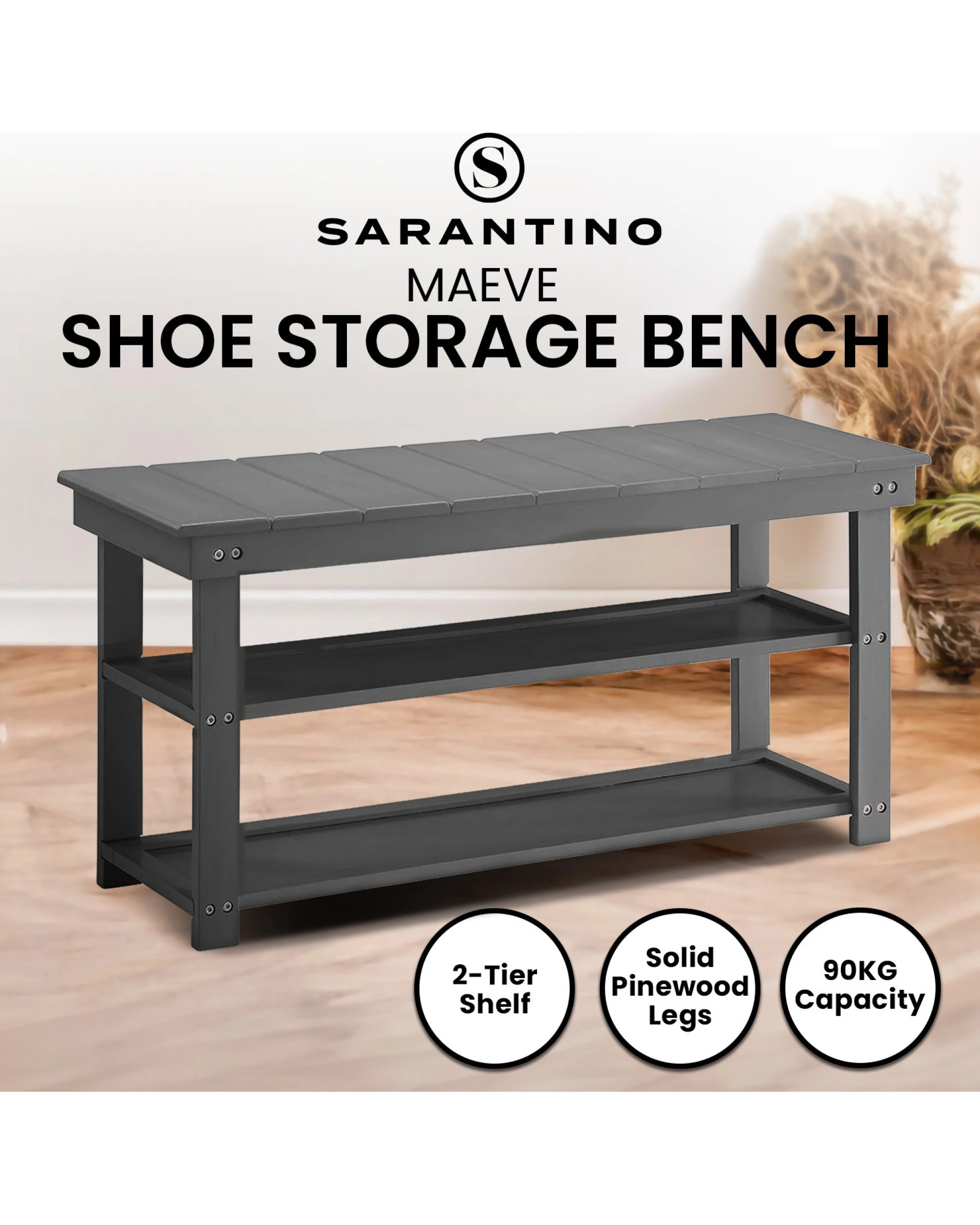 8 Sarantino Maeve Shoe Storage Bench - Grey, 8 of 8