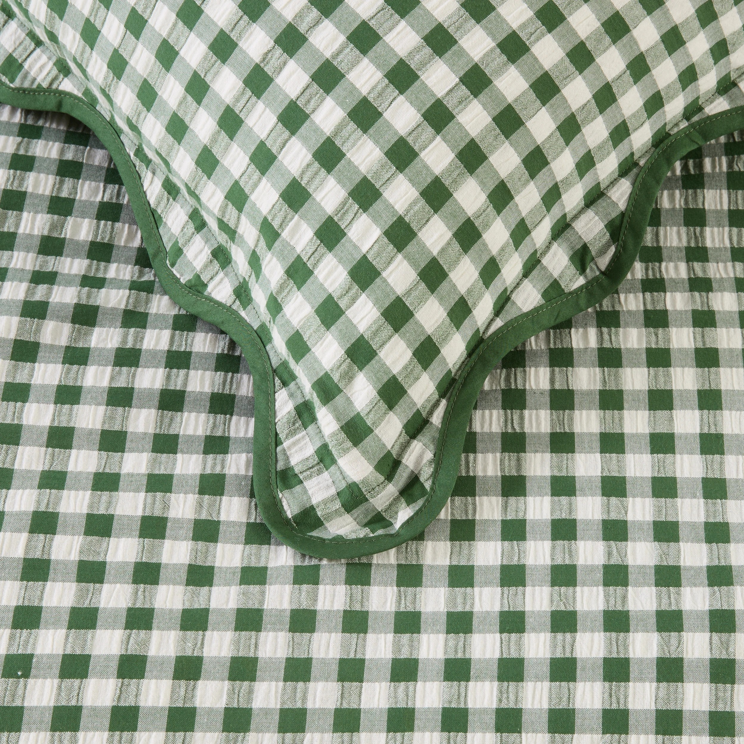 4 Gingham Scallop Cotton Quilt Cover Set - Queen Bed, Green, 4 of 7