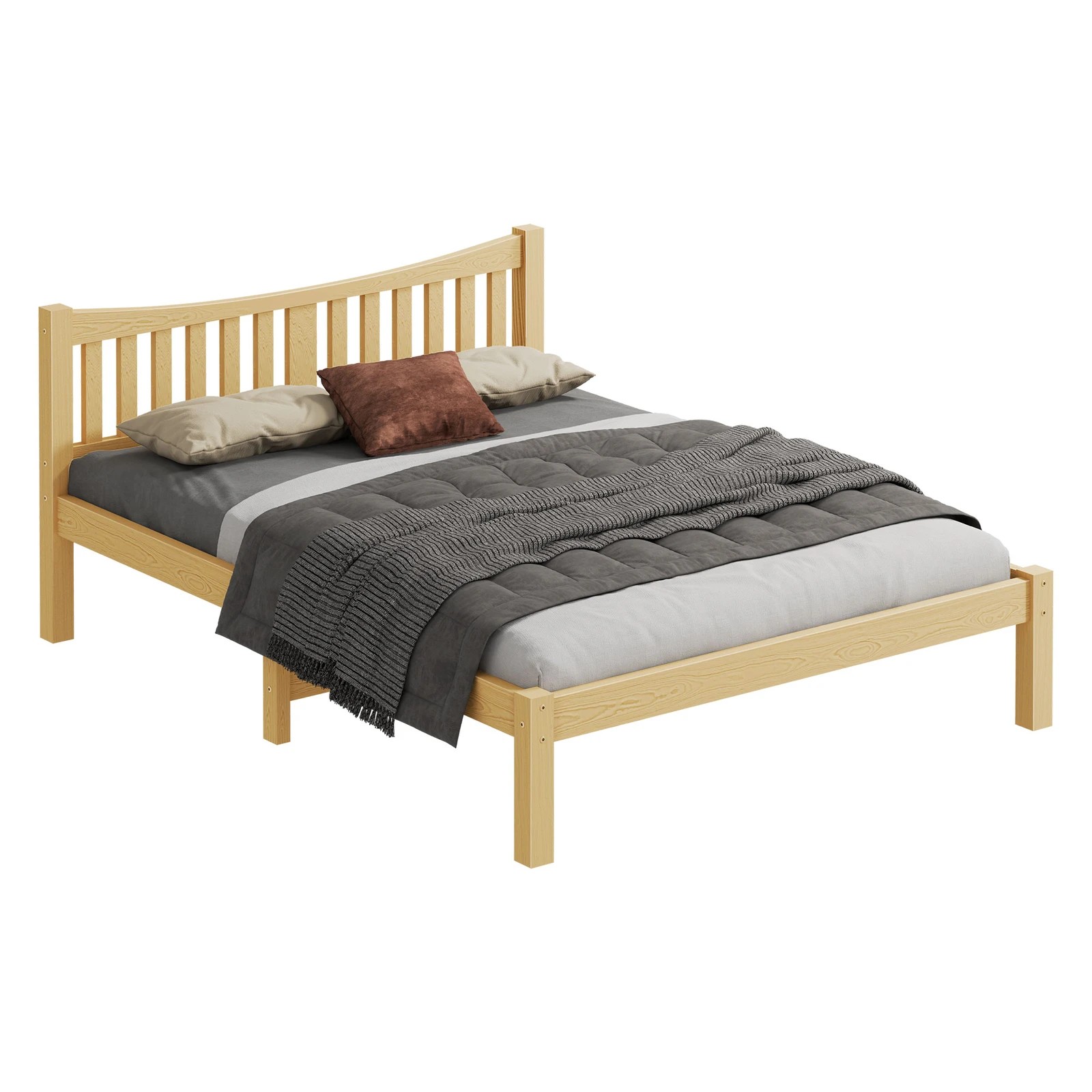 1 Alfordson Bed Frame Wooden Queen Size Solid Pine Timber Base Cambrie - Natural, 1 of 10