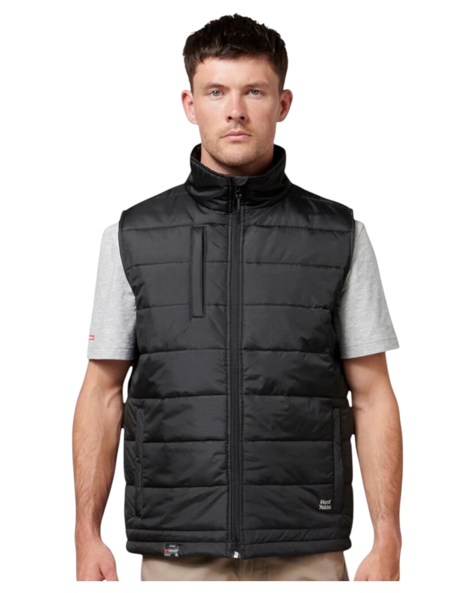1 Hard Yakka Mens Puffa 2.0 Vest Waterproof Winter Zip Up Black BLACK, 1 of 6