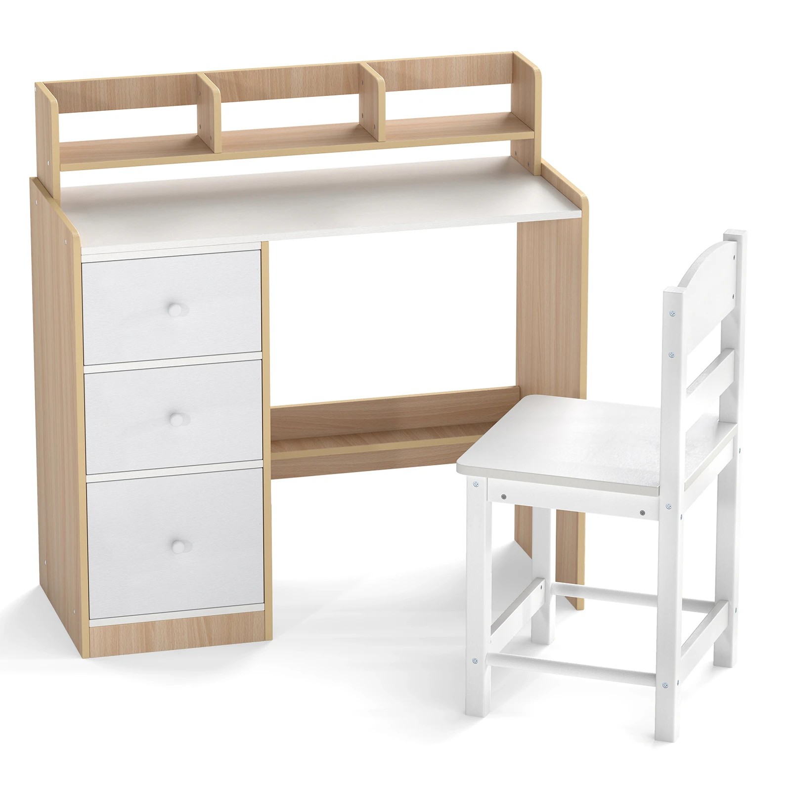 1 Costway Study Desk Chair Set Wood Student Writing Table, 1 of 5