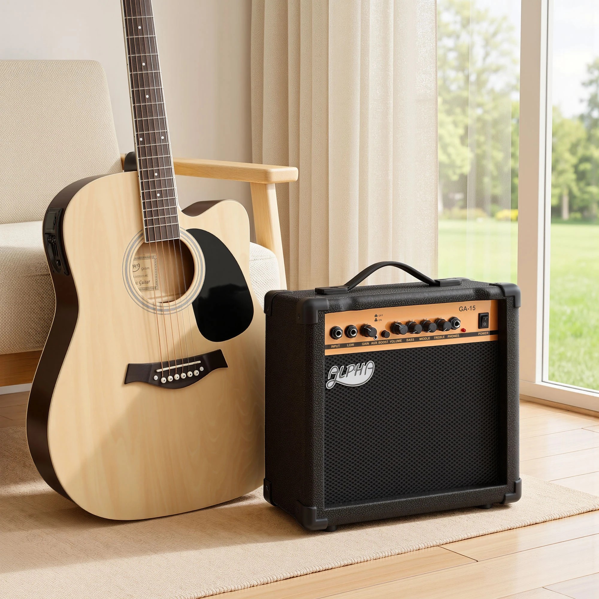6 Alpha 20W Guitar Amplifier Portable Practice Amp Overdrive 3-Band EQ - Black, 6 of 7