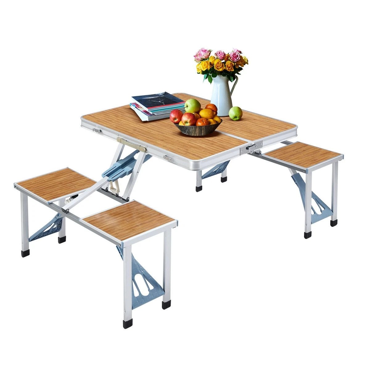 1 Ausway Folding Camping Table Set Outdoor Dining Beach Picnic Chairs, 1 of 7