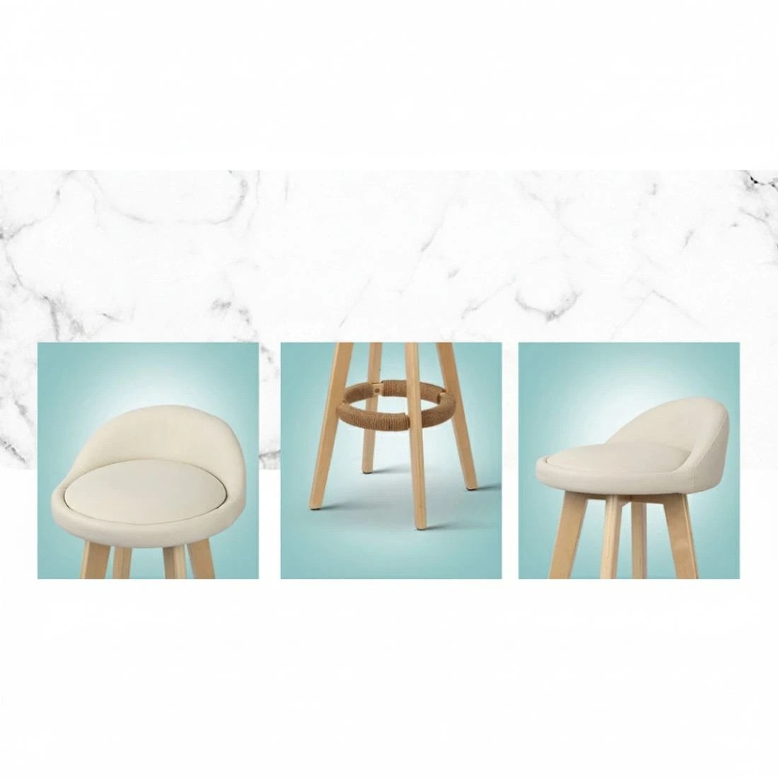 3 Artiss 4x Bar Stools Padded Leather Wooden - Beige, 3 of 5