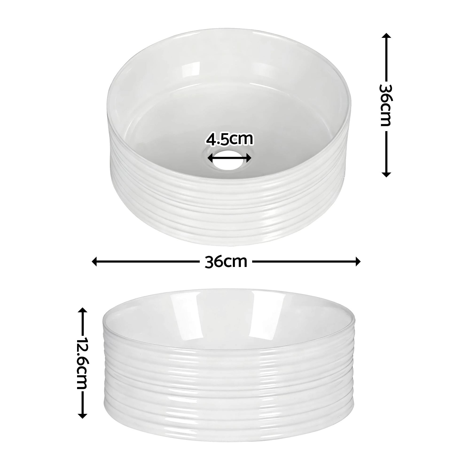 3 Cefito Bathroom Basin Vanity Sink Vessel Ceramic White Round Countertop 36cm - White, 3 of 9