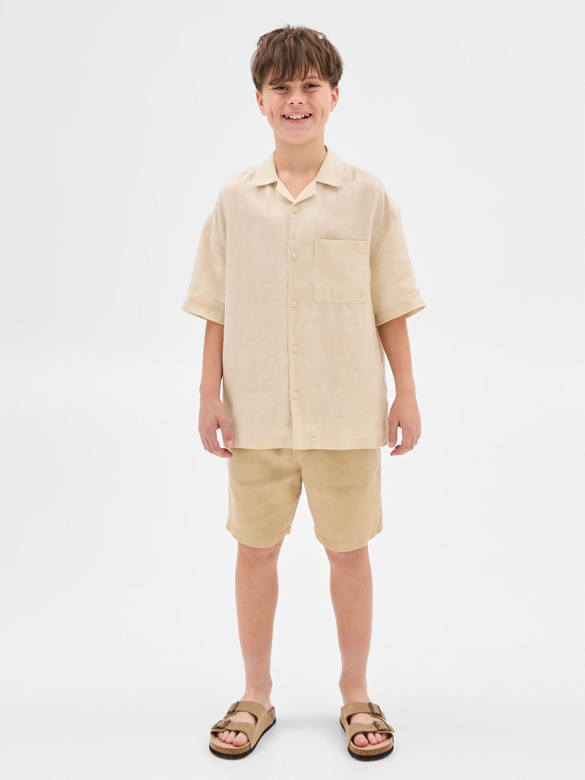 2 Target Kids European Linen Short Sleeve Shirt CREAM, 2 of 6
