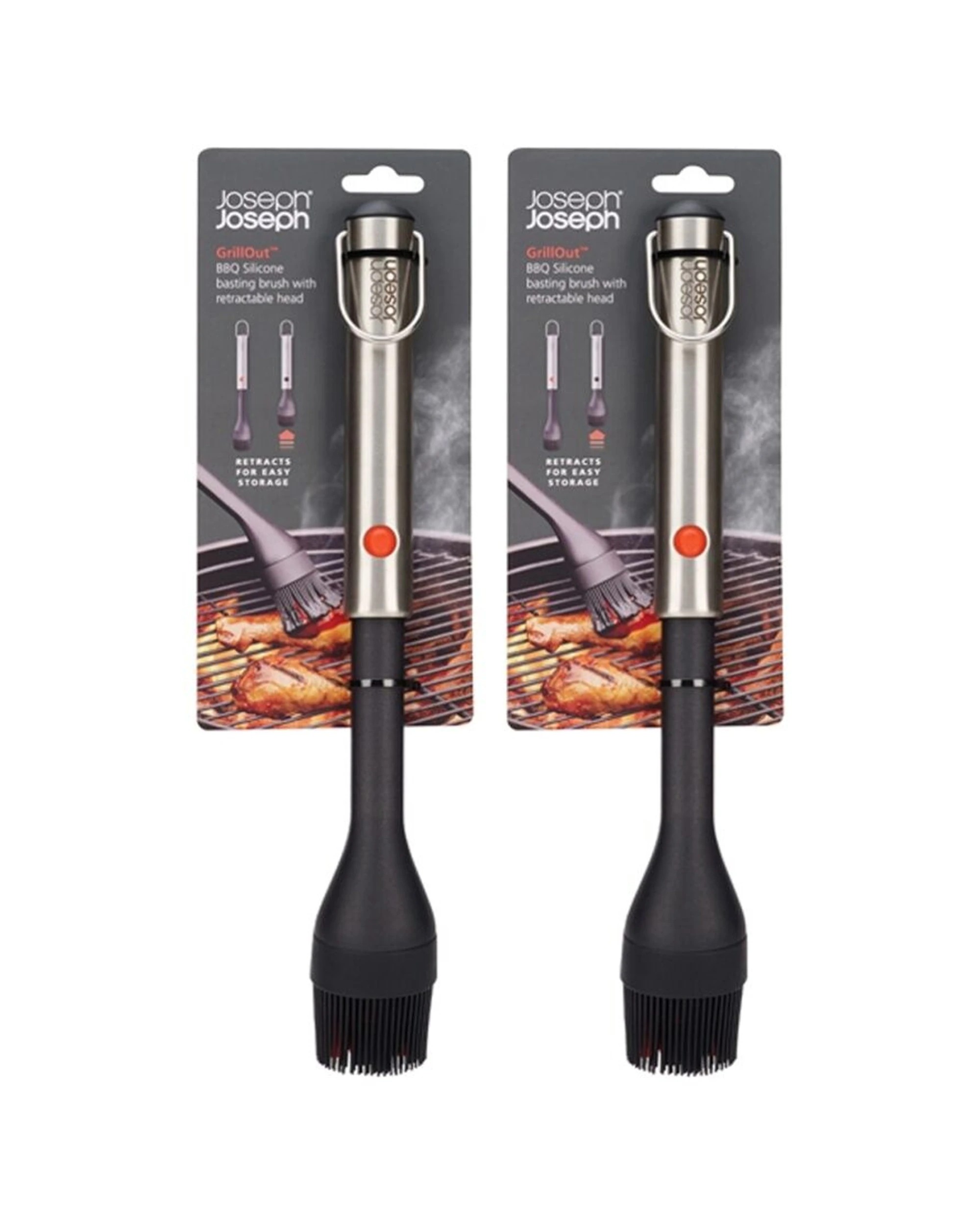 1 Joseph Joseph 2PK GrillOut BBQ Basting Brush Retractable Handle - Silver, 1 of 6