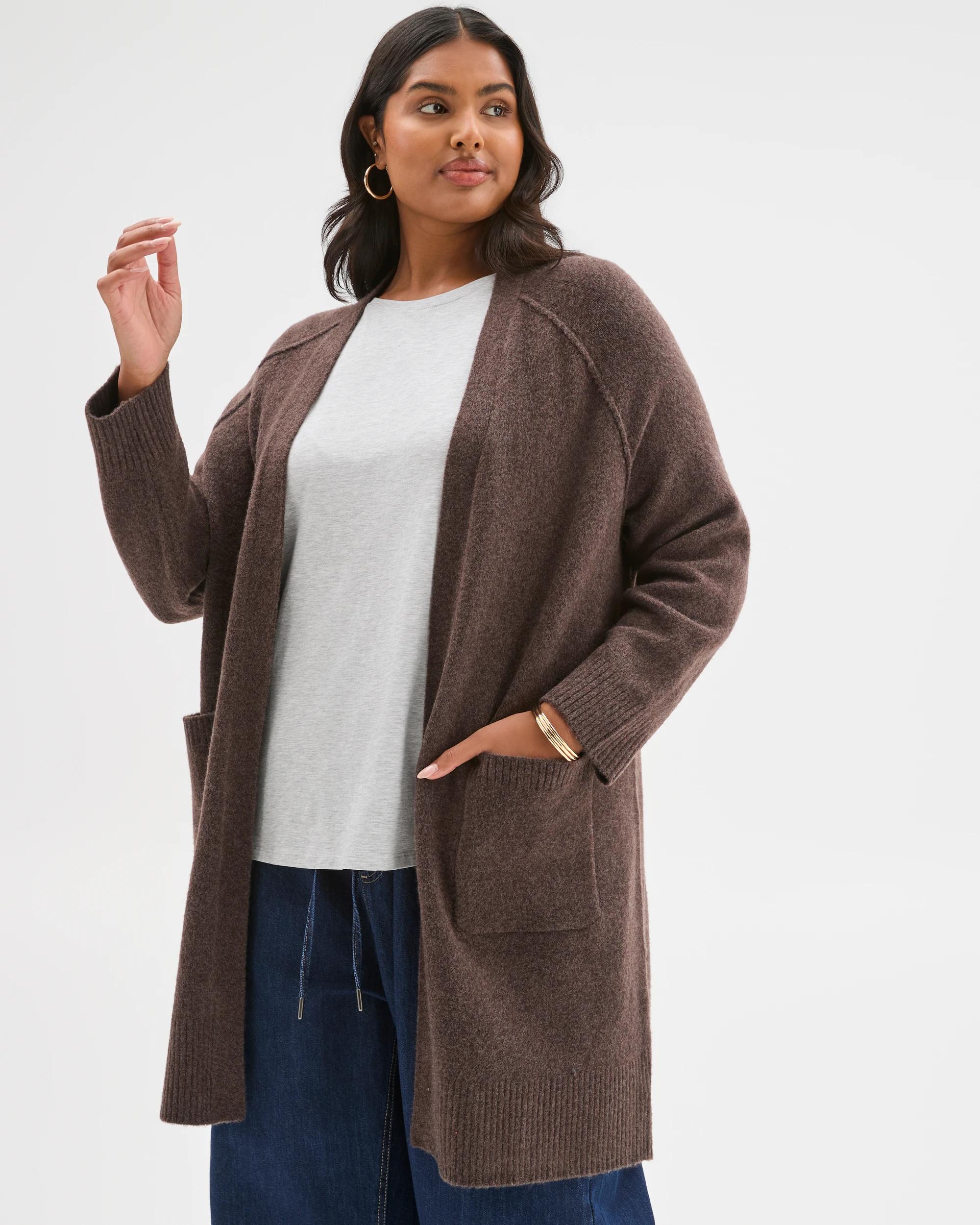 1 Target Curve Plus Size Lofty Edge To Edge Cardigan BRUNETTE, 1 of 7