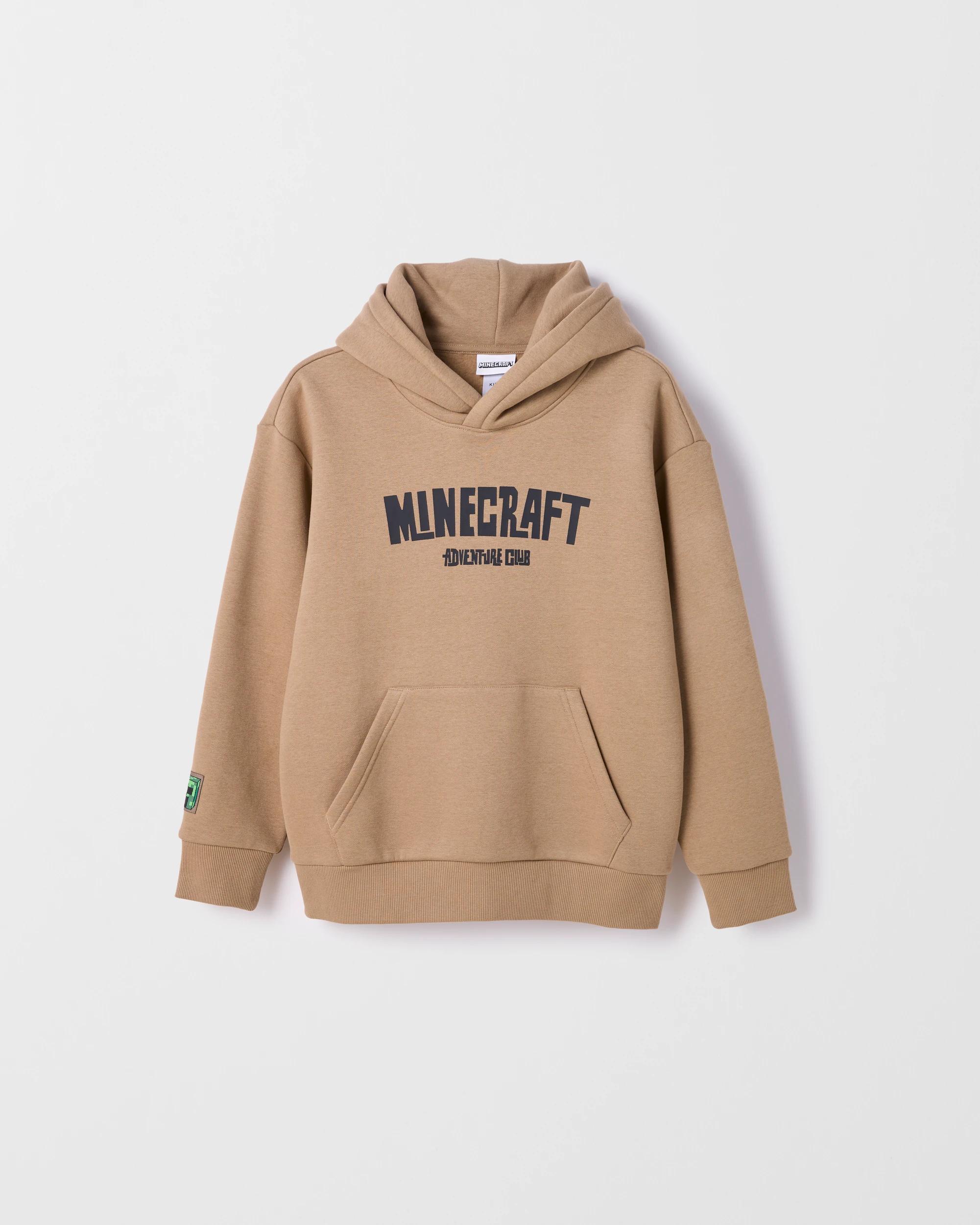 1 Minecraft Australian Cotton Blend Popover Hooded Jumper BROWN, 1 of 3