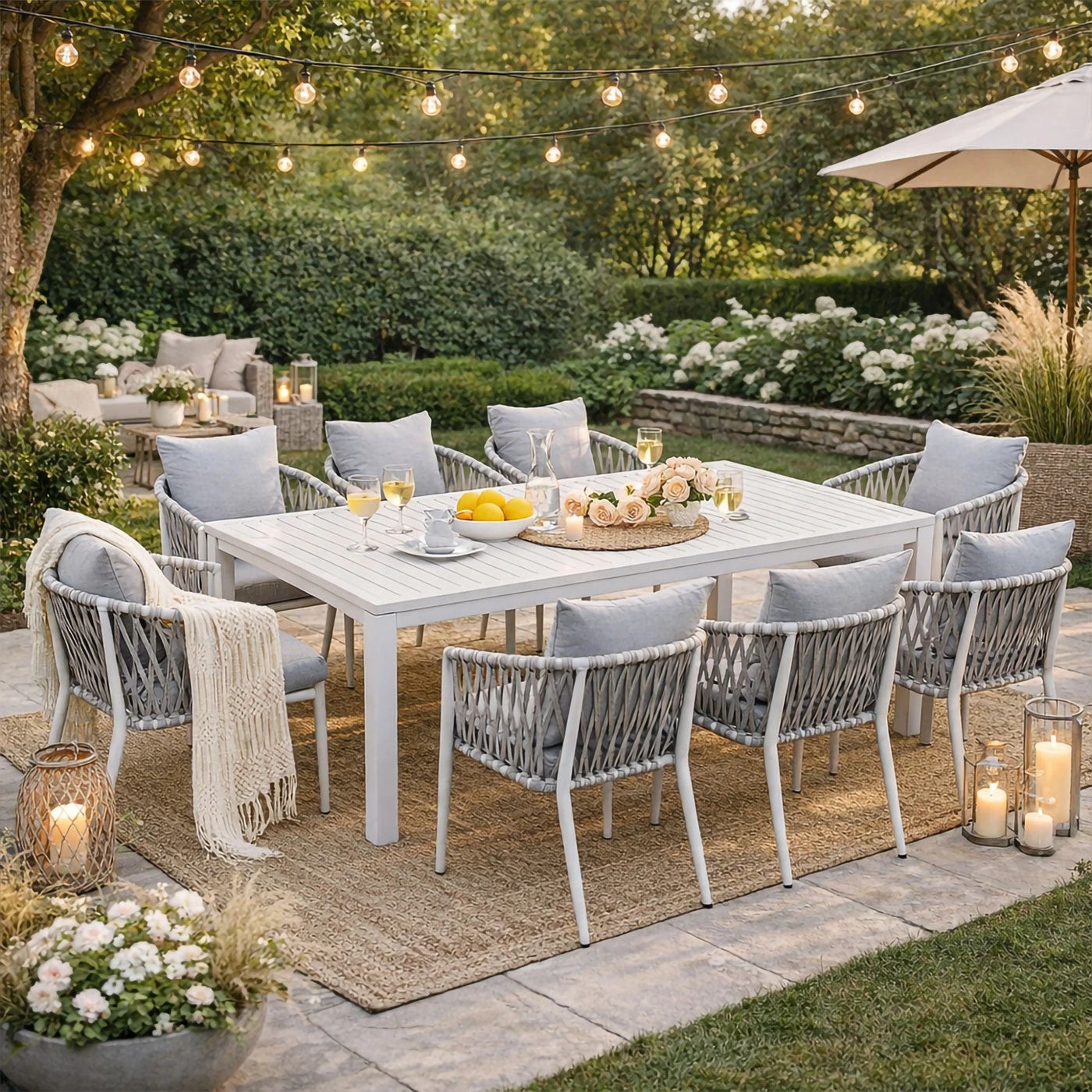 2 Moda Living La Perouse 9-Piece White Aluminium Outdoor Dining Set with Mornington Chairs - White, 2 of 10