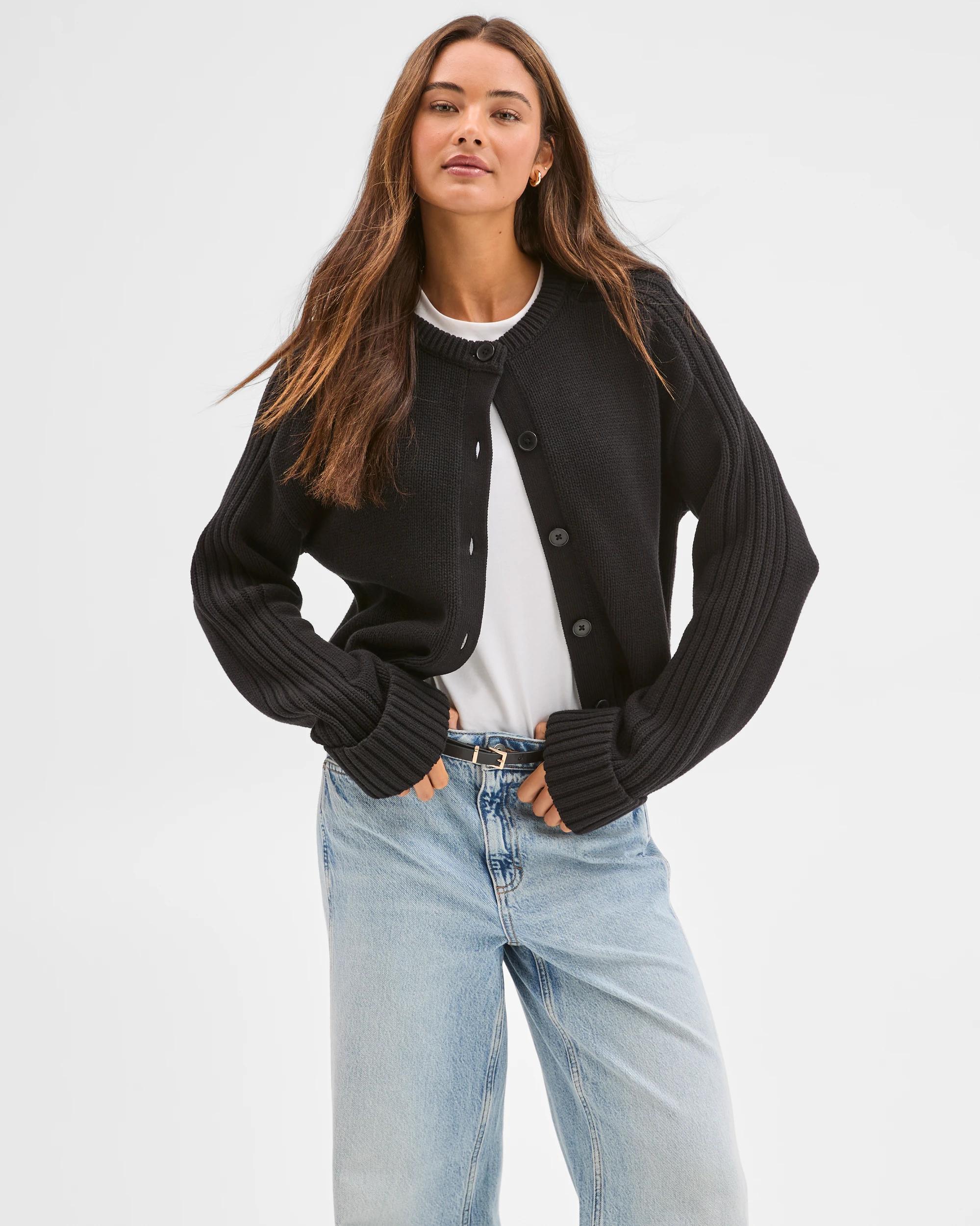 1 Lily Loves Australian Cotton Blend Knit Cardigan BLACK, 1 of 7