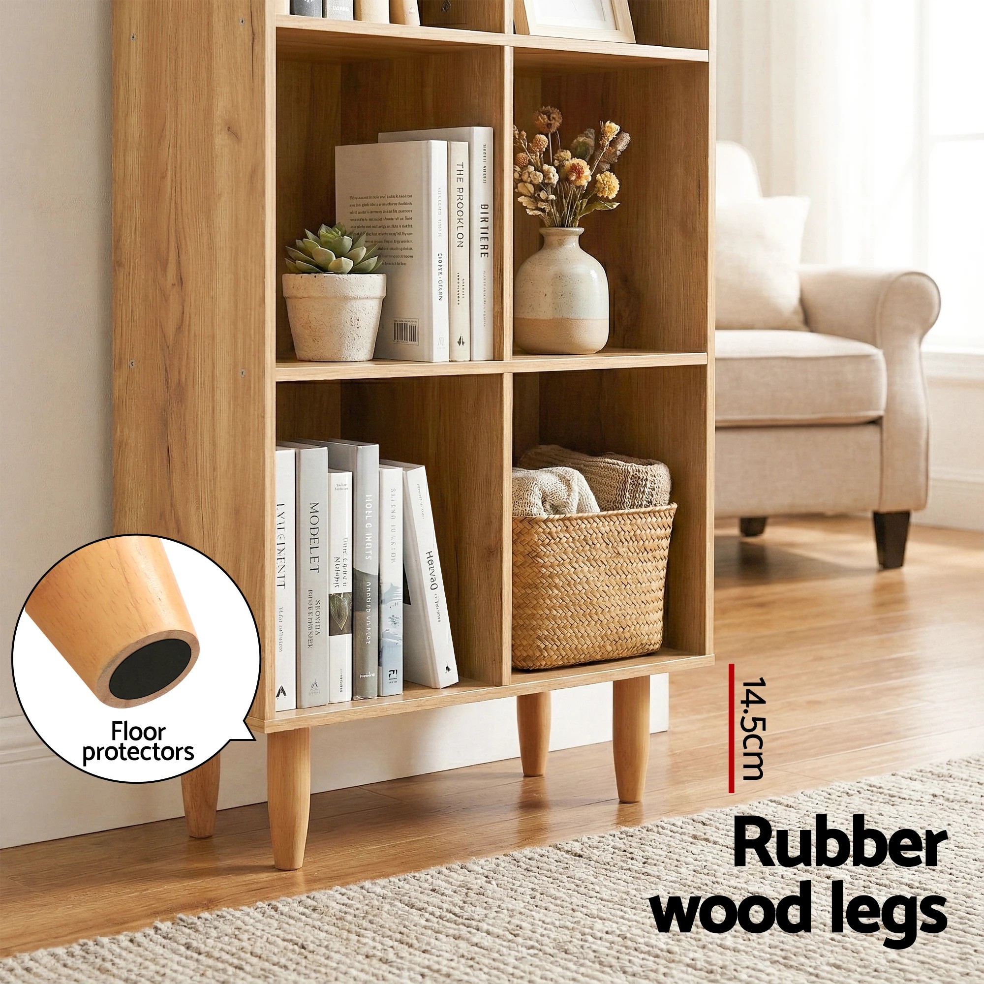 4 Artiss Bookshelf Bookcase 4 Tiers LEOR - Natural, 4 of 4