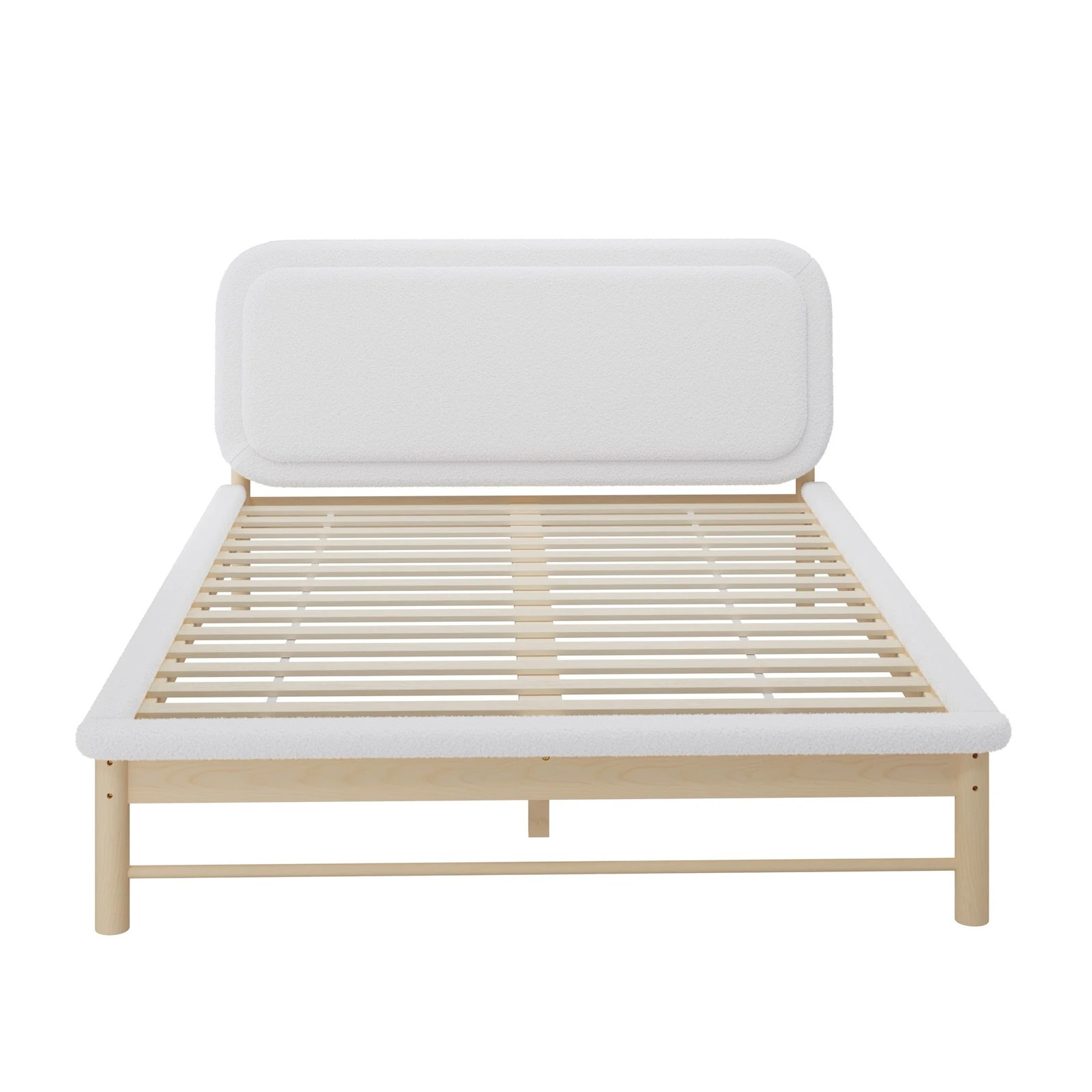 6 Oikiture Wooden Pine Bed Frame with Boucle Upholstery Queen - Beige, 6 of 9