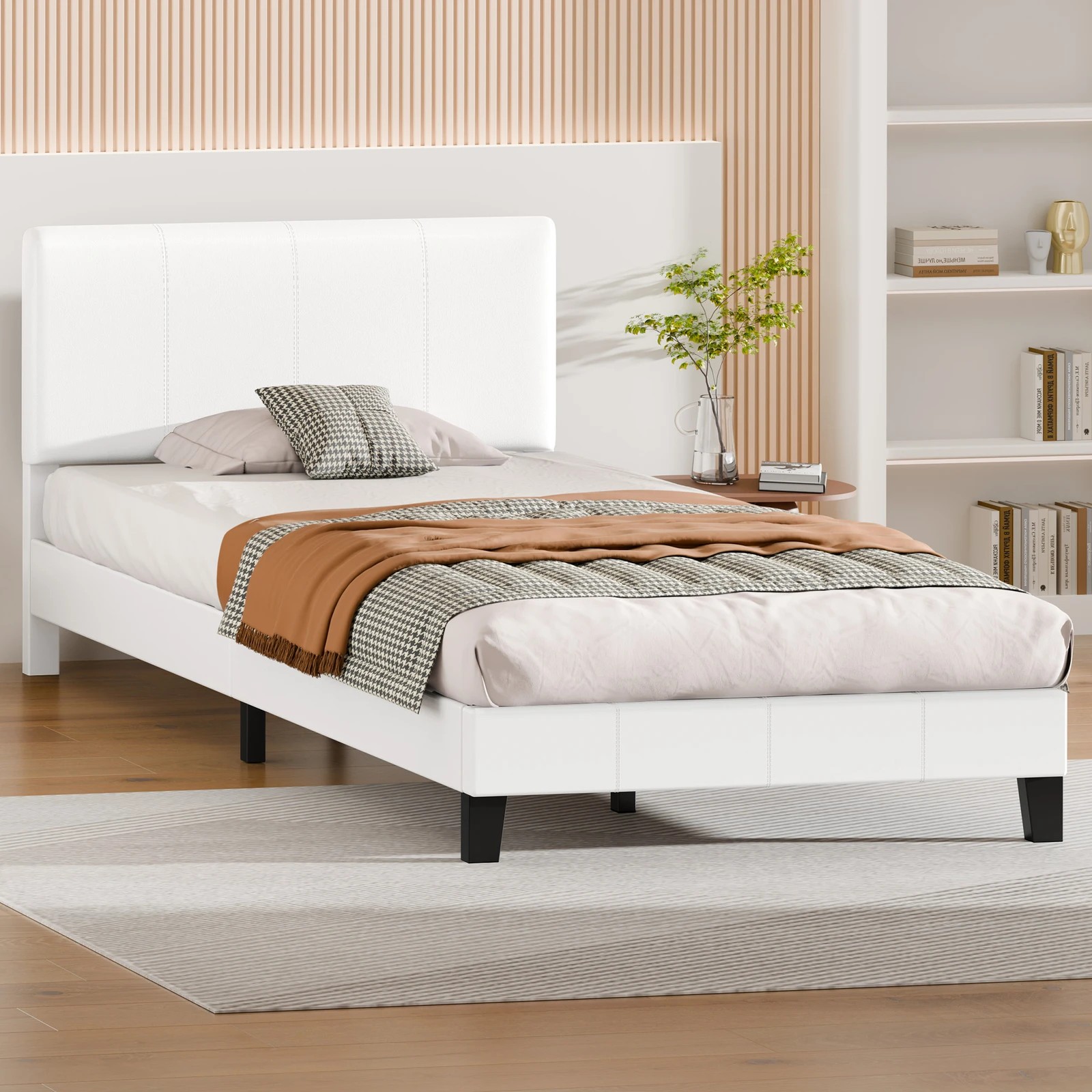 4 Alfordson Bed Frame Single Size Mattress Base Platform Leather Linus - White, 4 of 9