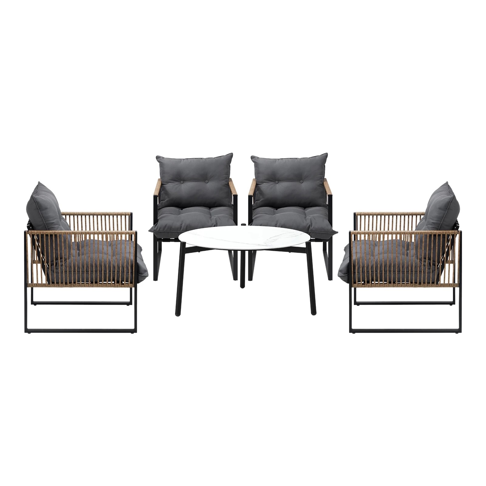 7 Livsip Outdoor Patio Set Furniture White 70cm Coffee Table Rattan Chairs 5PCS - Multi, 7 of 9