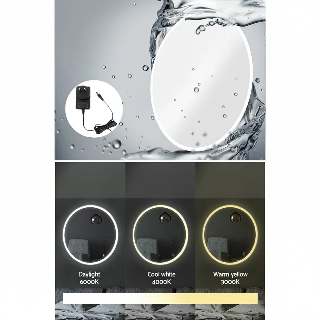 5 Embellir 2 Wall Mirror 80cm with Led light Makeup Home Decor Bathroom Round Vanity - Natural, 5 of 6