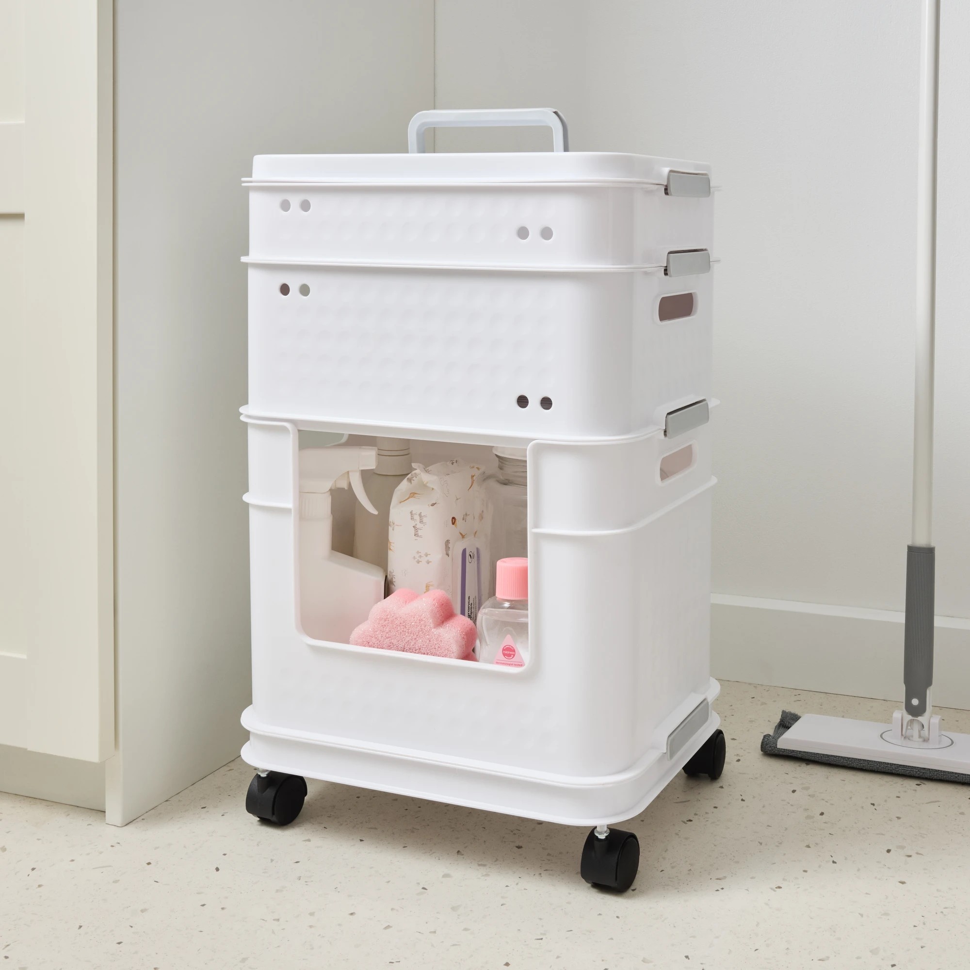 2 5 Piece Plastic Stackable Trolley - White, 2 of 10