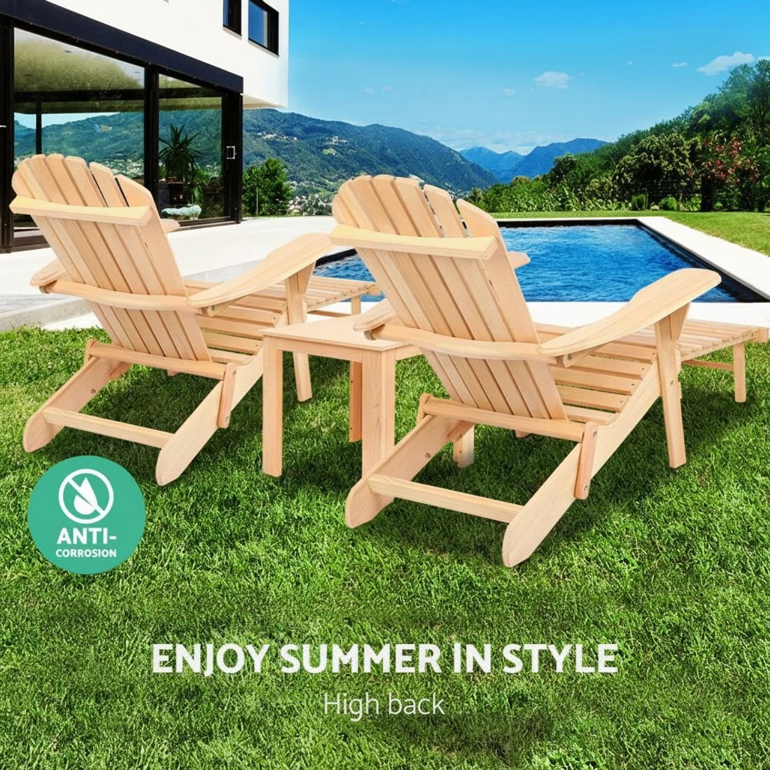5 Gardeon 3PC Adirondack Outdoor Table and Chairs? Wooden Sun Lounge Beach Patio - Natural, 5 of 8