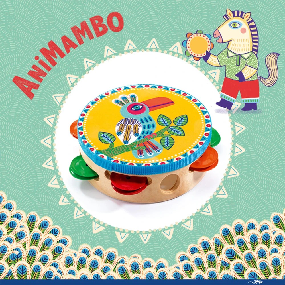 Djeco Animambo Tambourine MultiColour Wooden Bird Design First ...