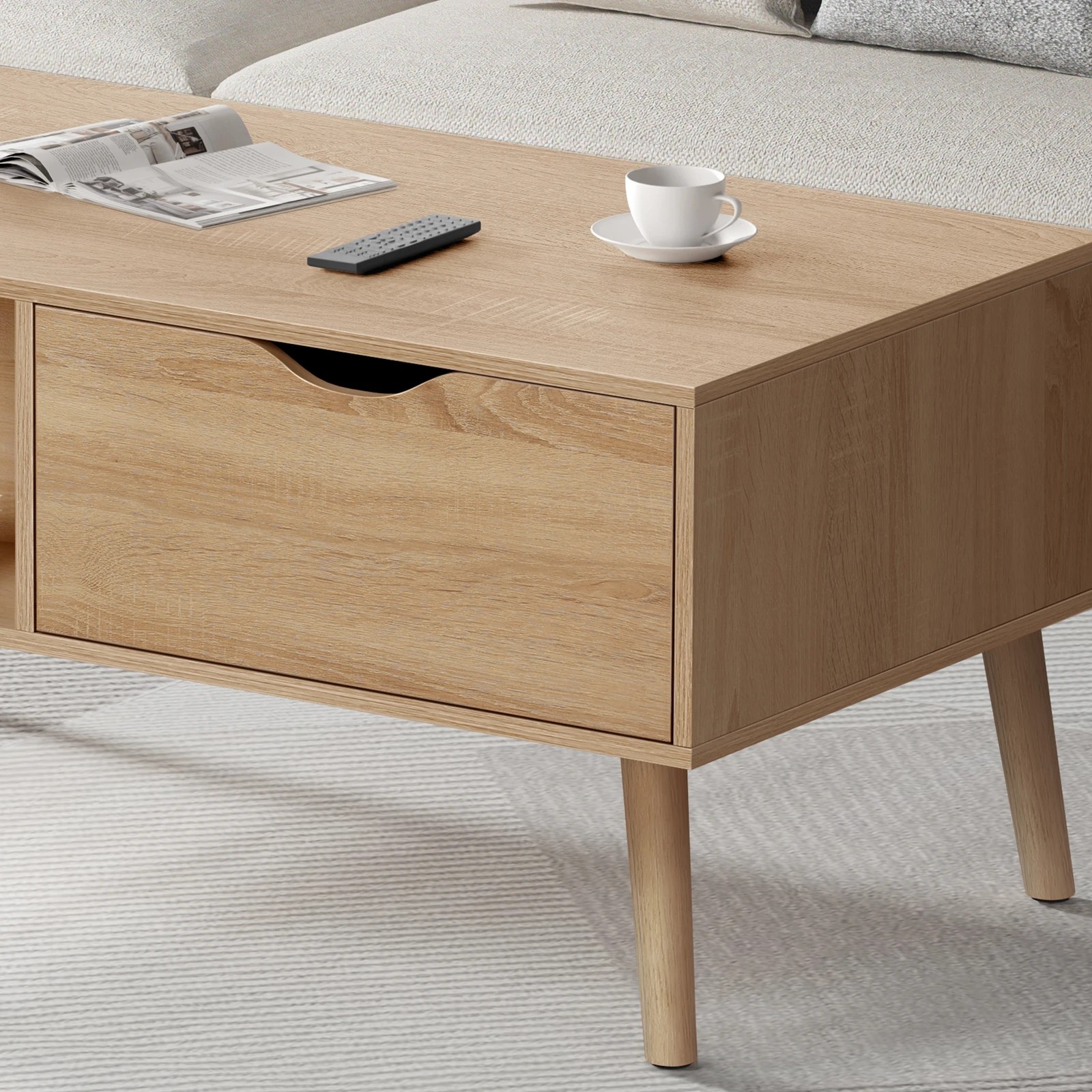 6 Alfordson Coffee Table Storage Tables 2 Drawers Shelf Modern Desk - Oak, 6 of 10