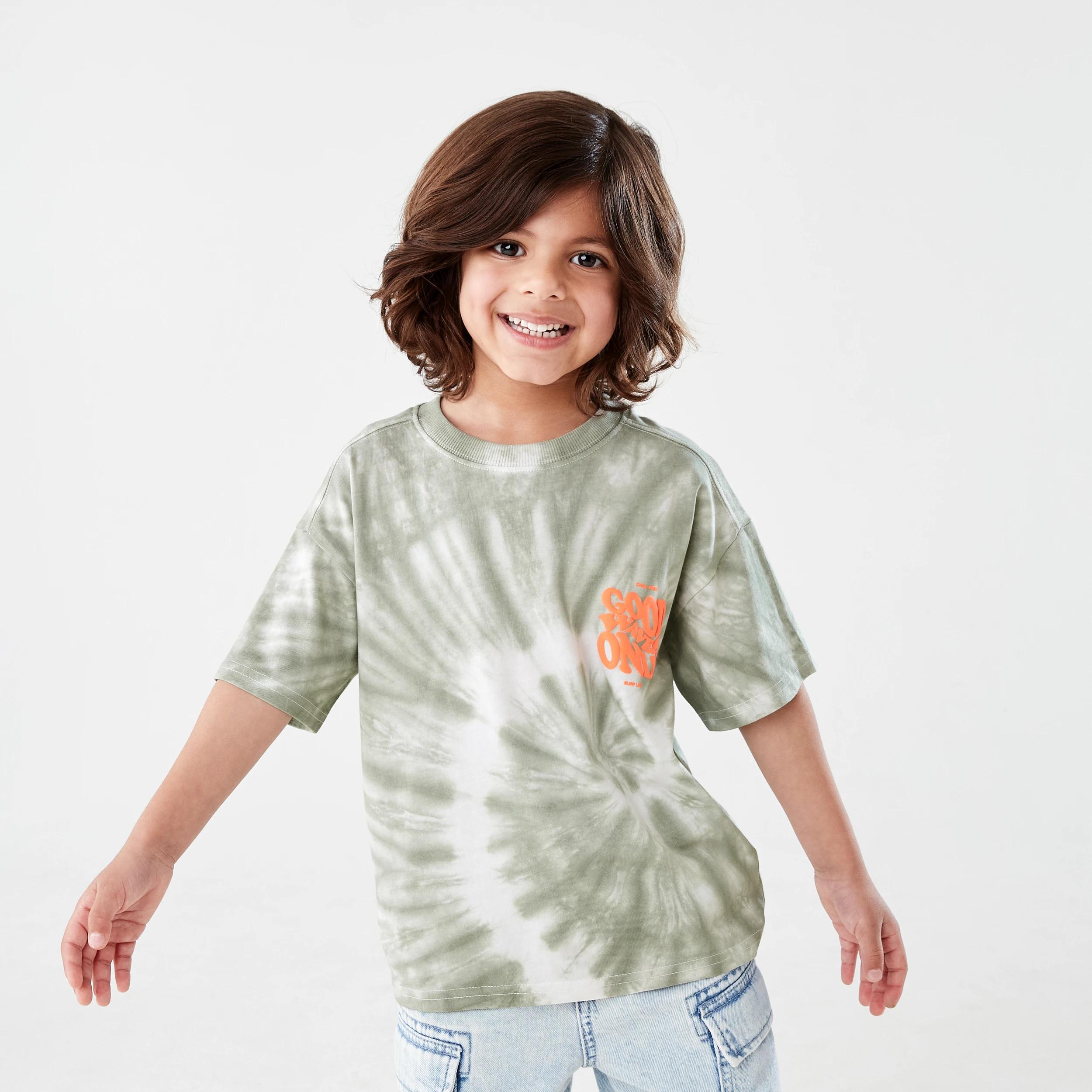 1 Short Sleeve Oversized Tie Dye T-shirt GOOD WAVES ONLY CHINOIS GREEN, 1 of 7