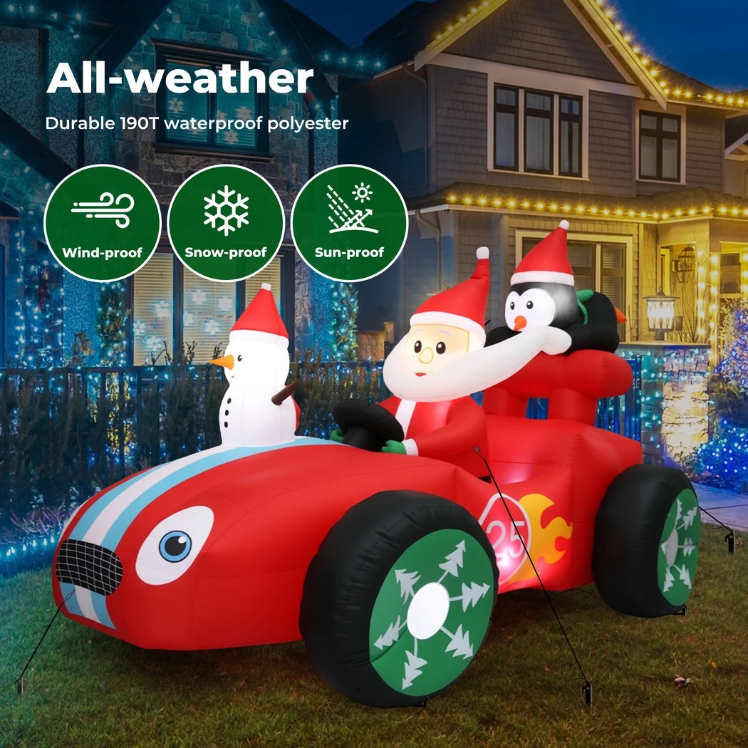 2 Santaco 2.4M Xmas Inflatable Decor Christmas Santa And Race Car, 2 of 6