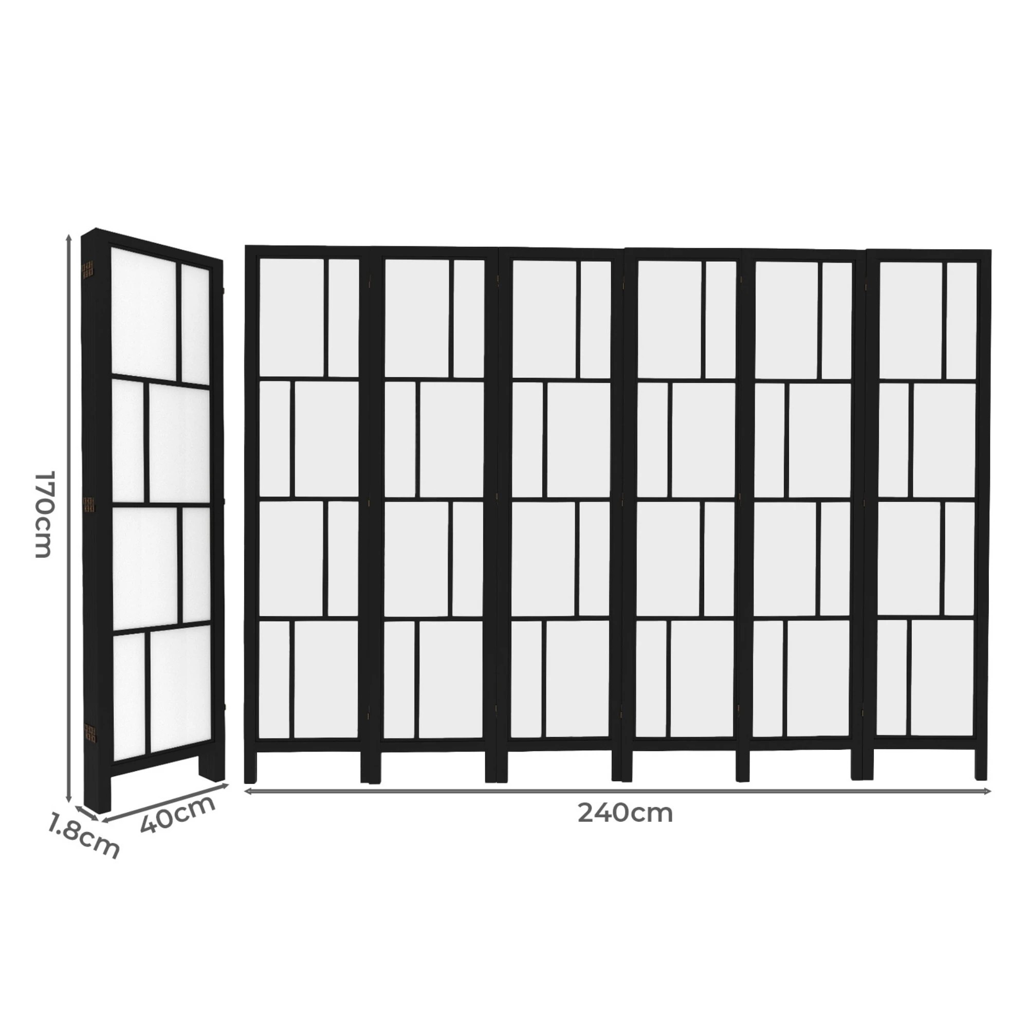 3 Levede 6 Panel Room Divider Folding Partition Freestanding Screen Wooden - Black, 3 of 9