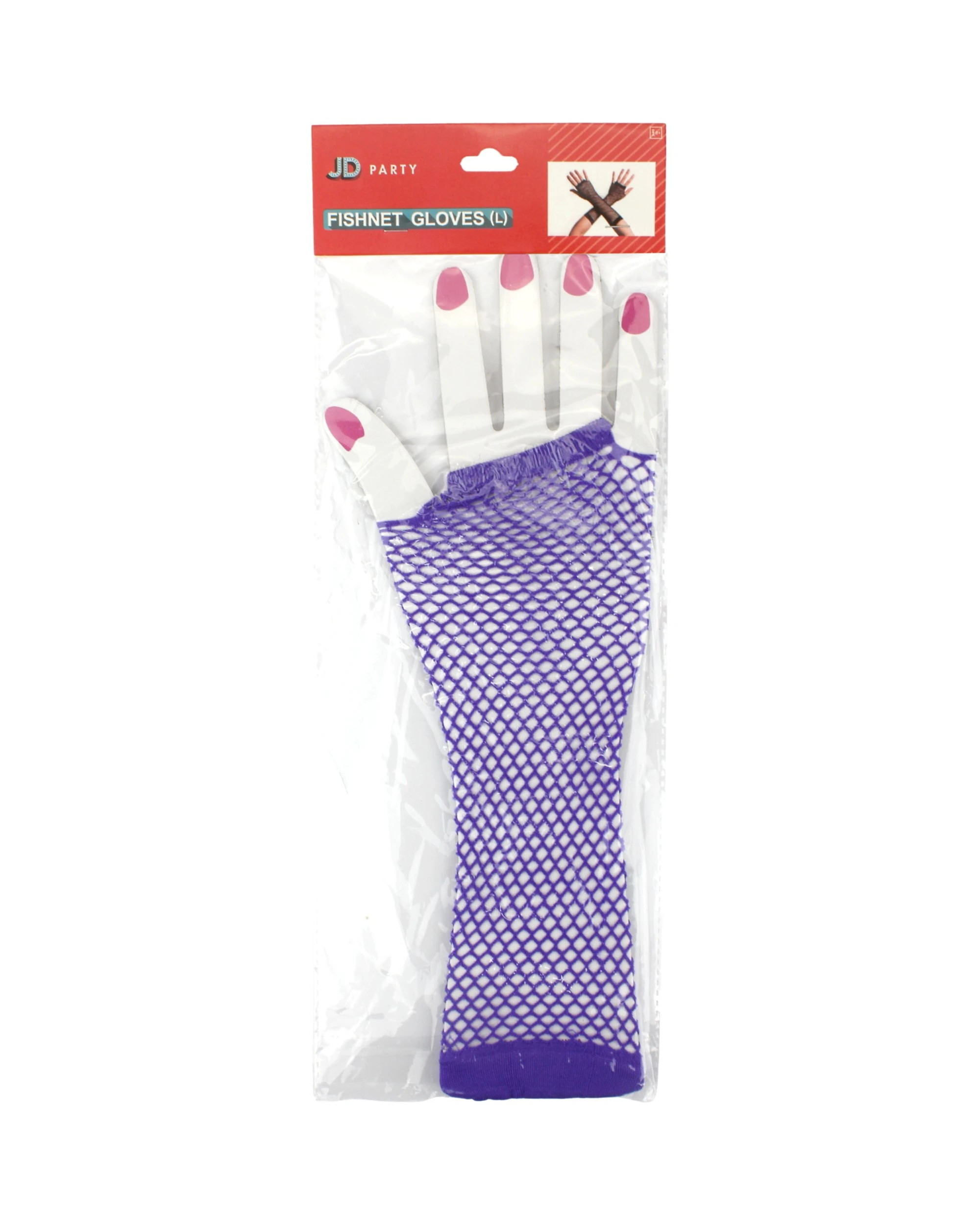 2 JD Party Fingerless Fishnet Gloves - One Size - Purple, 2 of 2