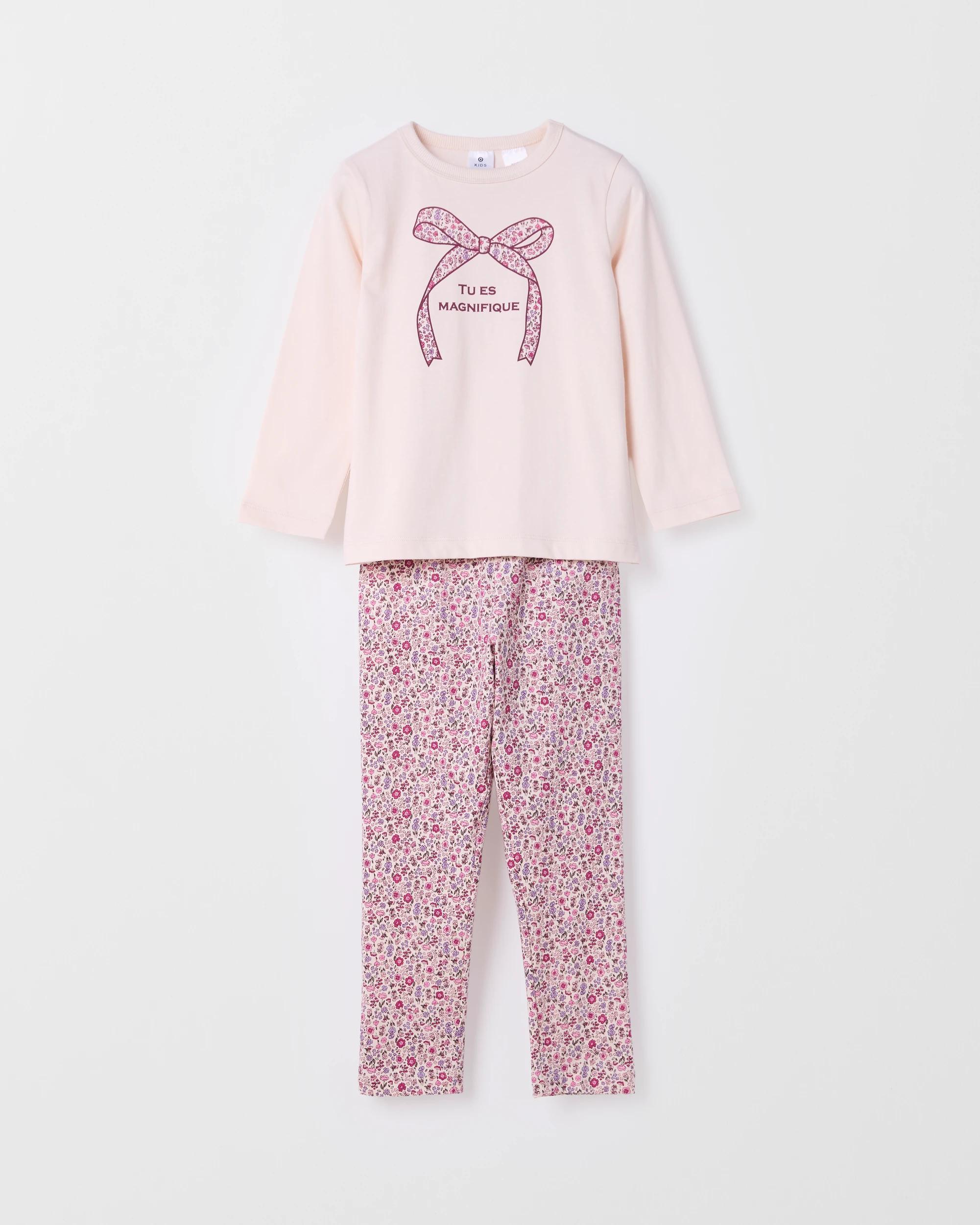 1 Target Kids Australian Cotton Blend Younger Girls Knit Pyjama Set BOW FLORAL, 1 of 3