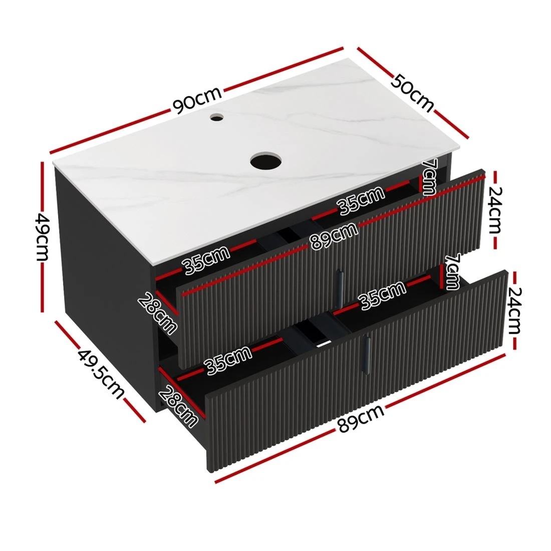 1 Cefito Vanity Unit 900mm Bathroom Cabinet Storage Wall Hung  Timber Front - Black, 1 of 5