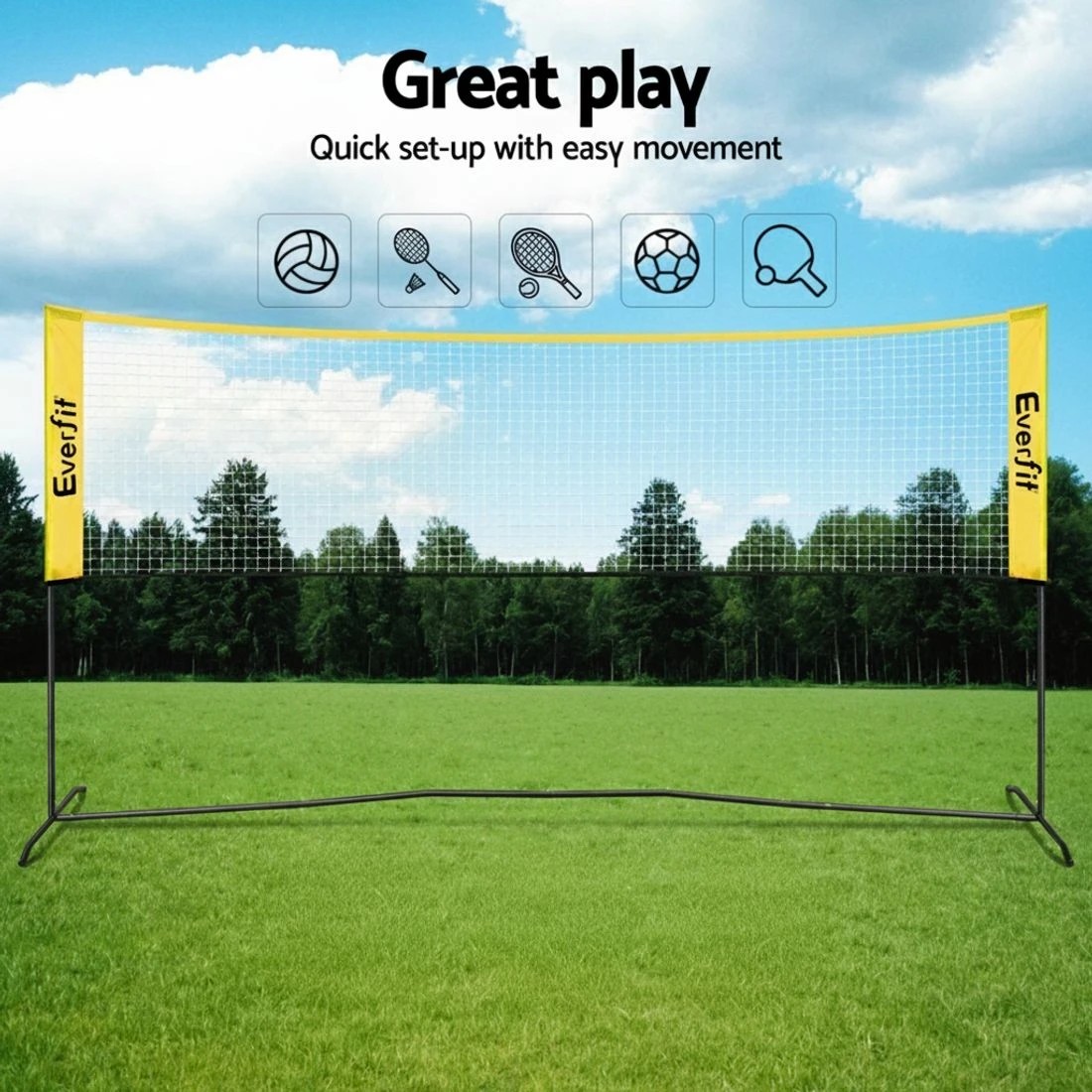 4 Everfit 10ft Portable Pickle Ball Net Adjustable Multi-Sport for Badminton Tennis - Green, 4 of 6