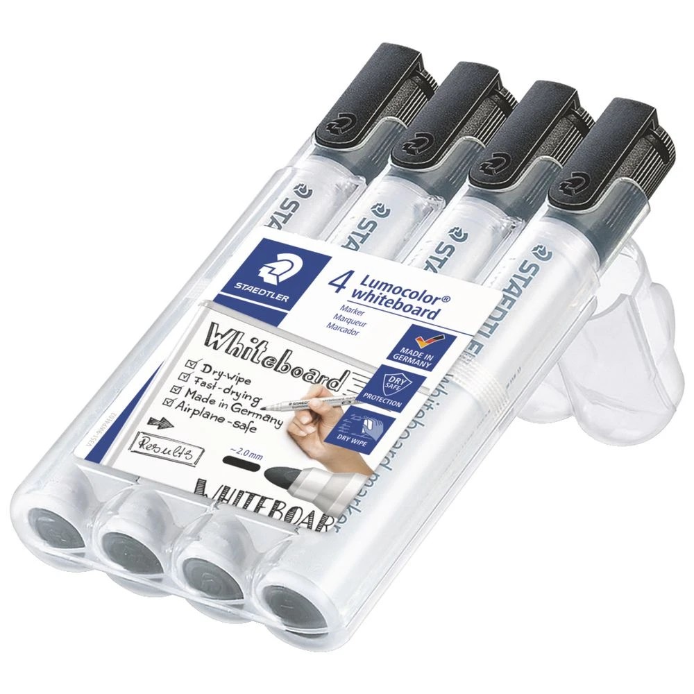 3 Staedtler Lumocolor Whiteboard Markers Bullet Black 4 Pack, 3 of 5