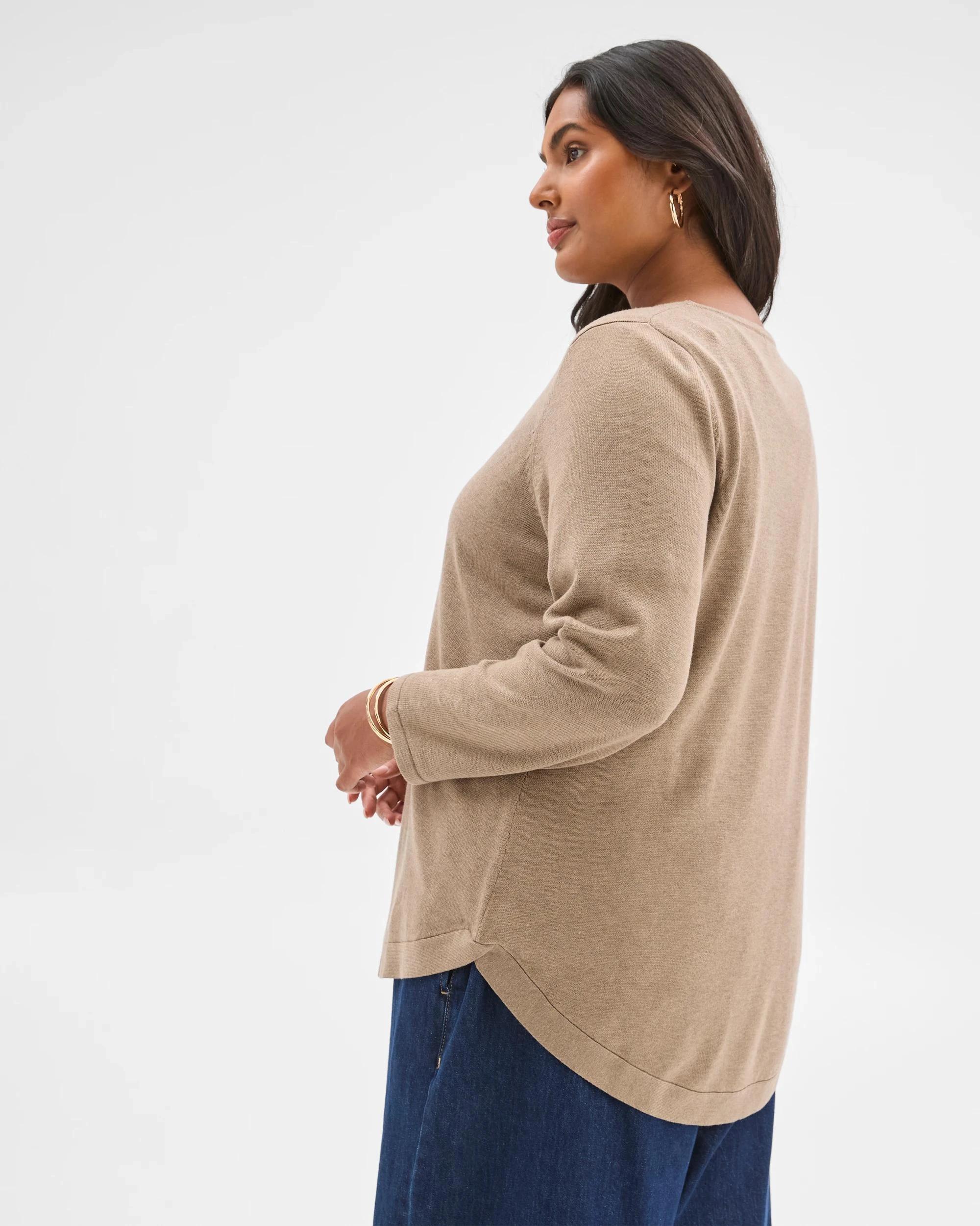 6 Target Curve Plus Size Long Sleeve Curve Hem Rib Jumper DARK FAWN MARLE, 6 of 7