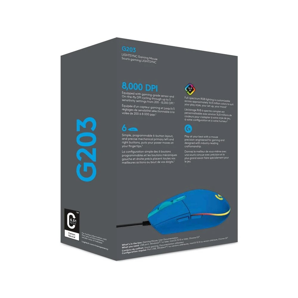 6 Logitech G203 LIGHTSYNC Gaming Mouse Blue, 6 of 6