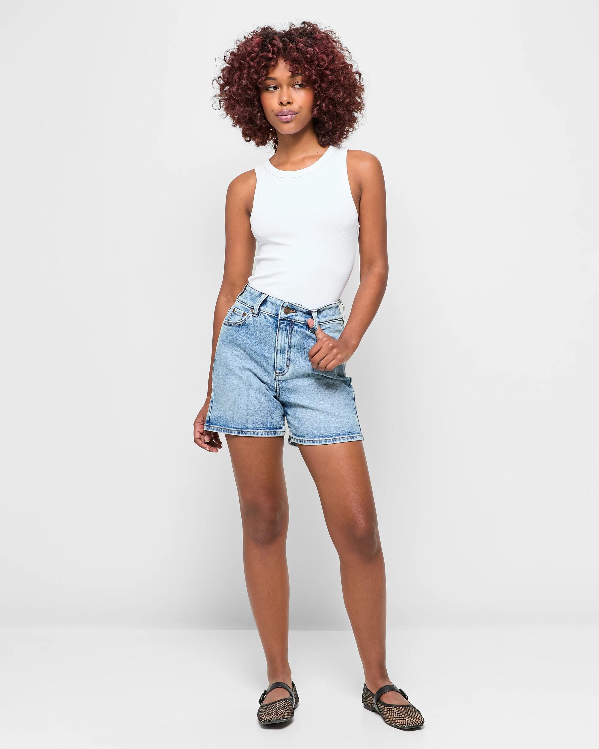 1 Target Petites A-line Denim Shorts DAYBREAK BLUE, 1 of 5