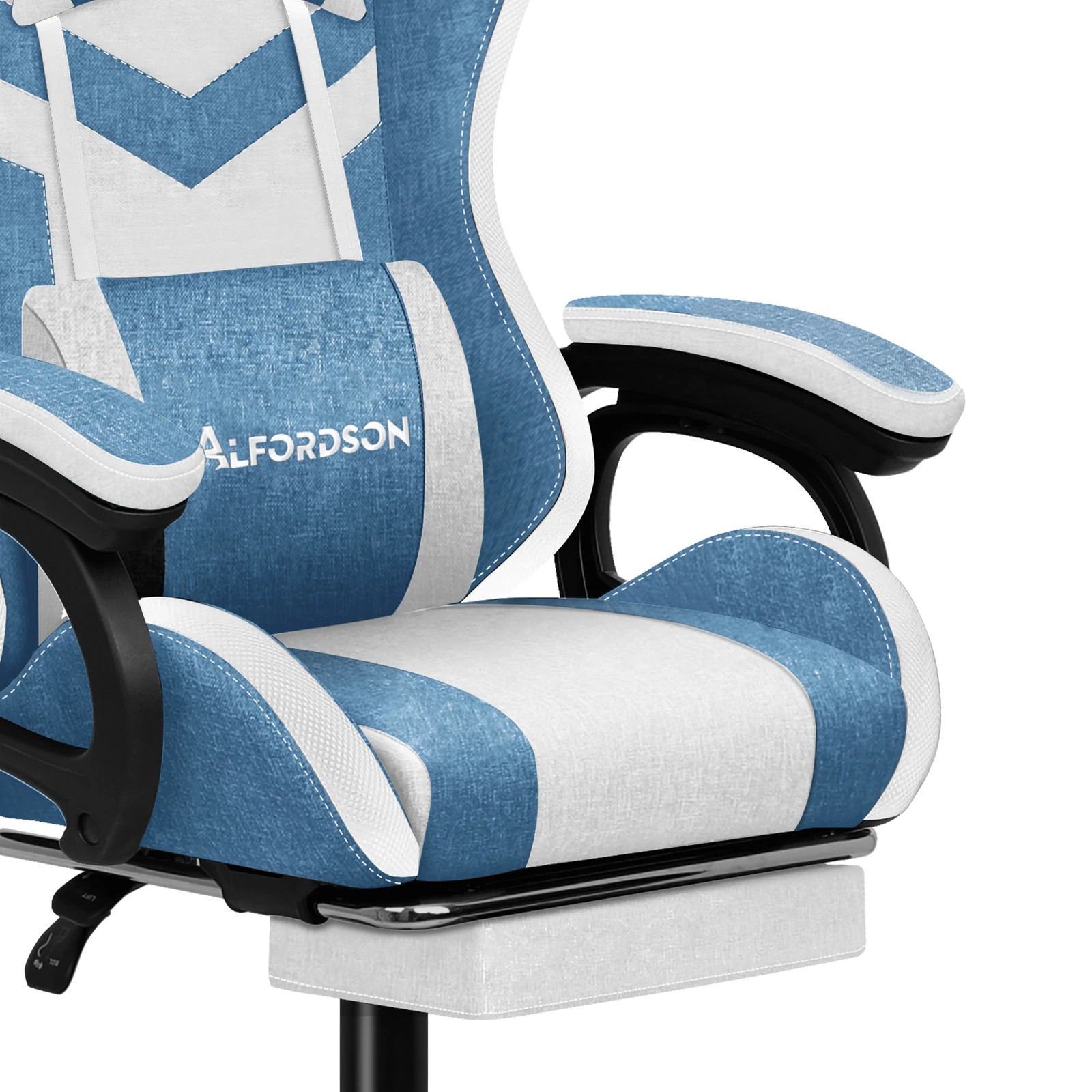 4 Alfordson Gaming Chair Office 12 RGB LED Massage Computer Fabric Seat - Blue White, 4 of 10