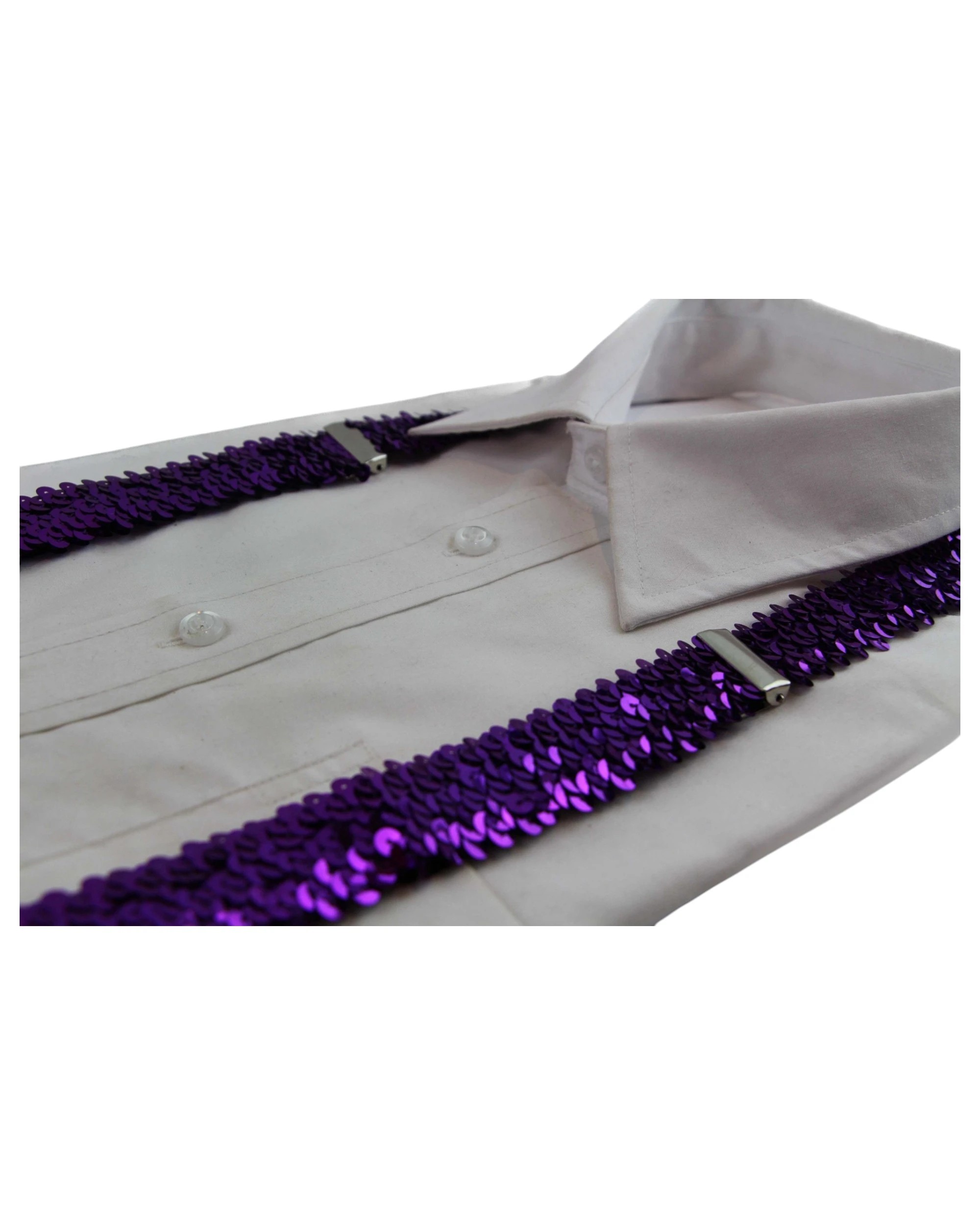 2 Zasel Unisex Adjustable 100cm Sequin Suspenders - Purple, 2 of 3