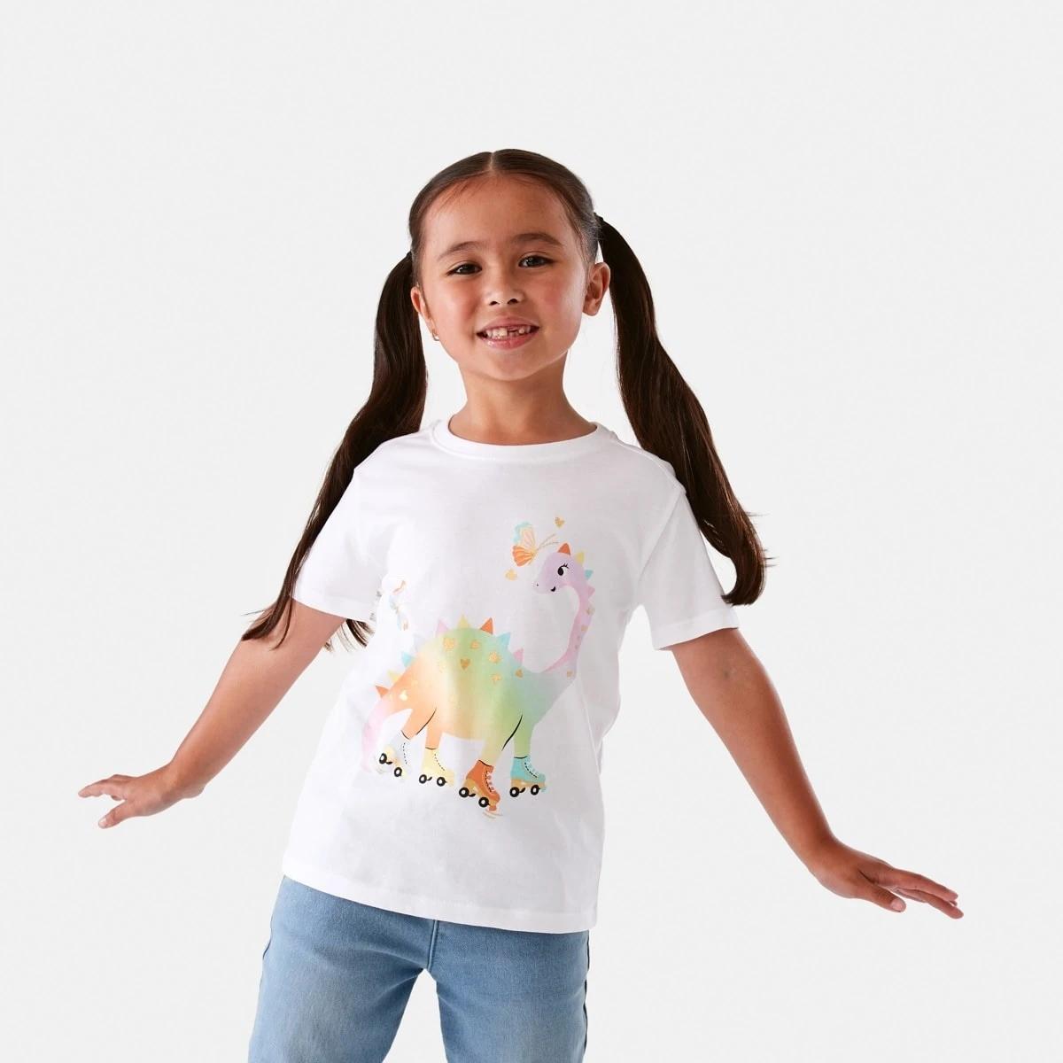 1 Short Sleeve Placement Print T-shirt Wht Dino, 1 of 8