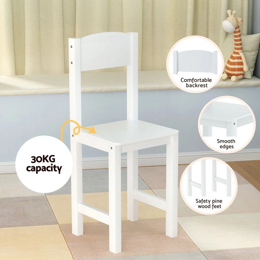 8 Keezi Kids Table and Chair Set Children Study Play Toys Desk w/ Cabinet - White, 8 of 8