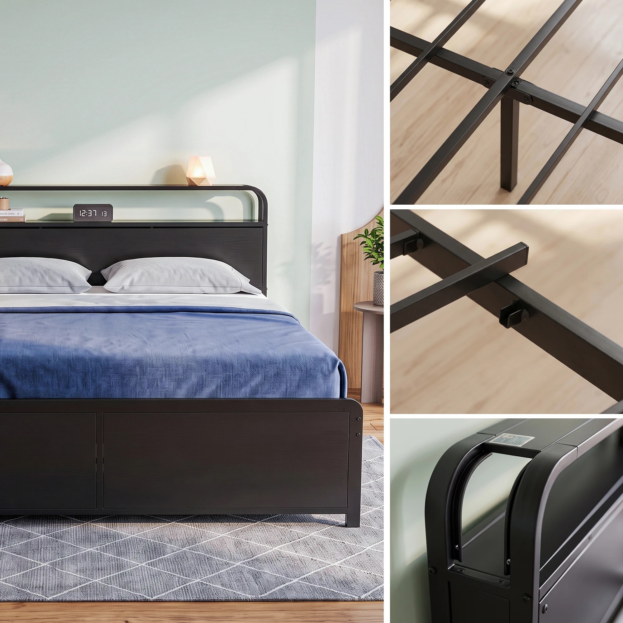 6 Artiss Metal Bed Frame 4 Drawers Hidden Storage Headboard HEDY  - King Bed - Black, 6 of 8