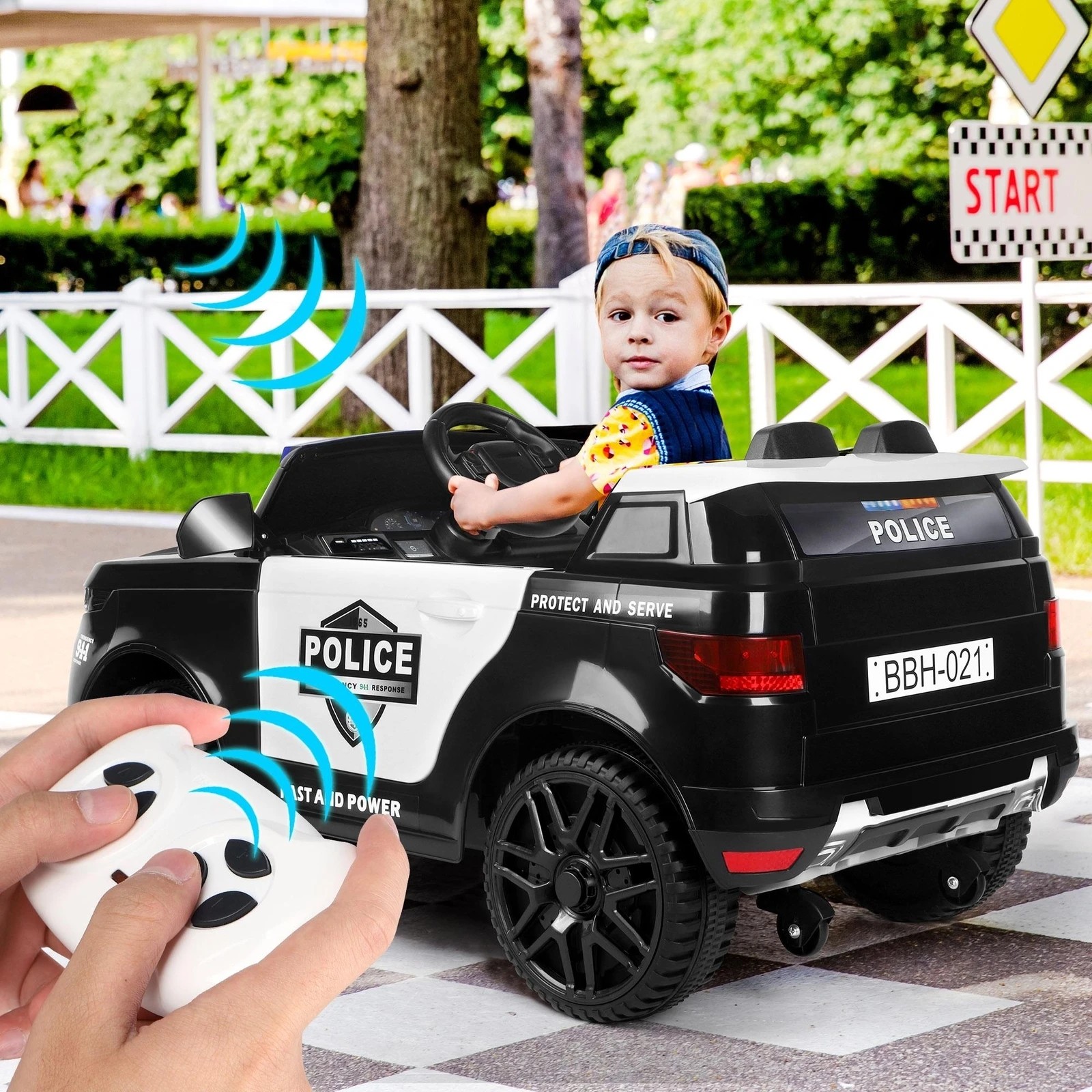 9 Alfordson Kids Police Ride On Car 12V Electric Toy Patrol Remote Control - Black, 9 of 10