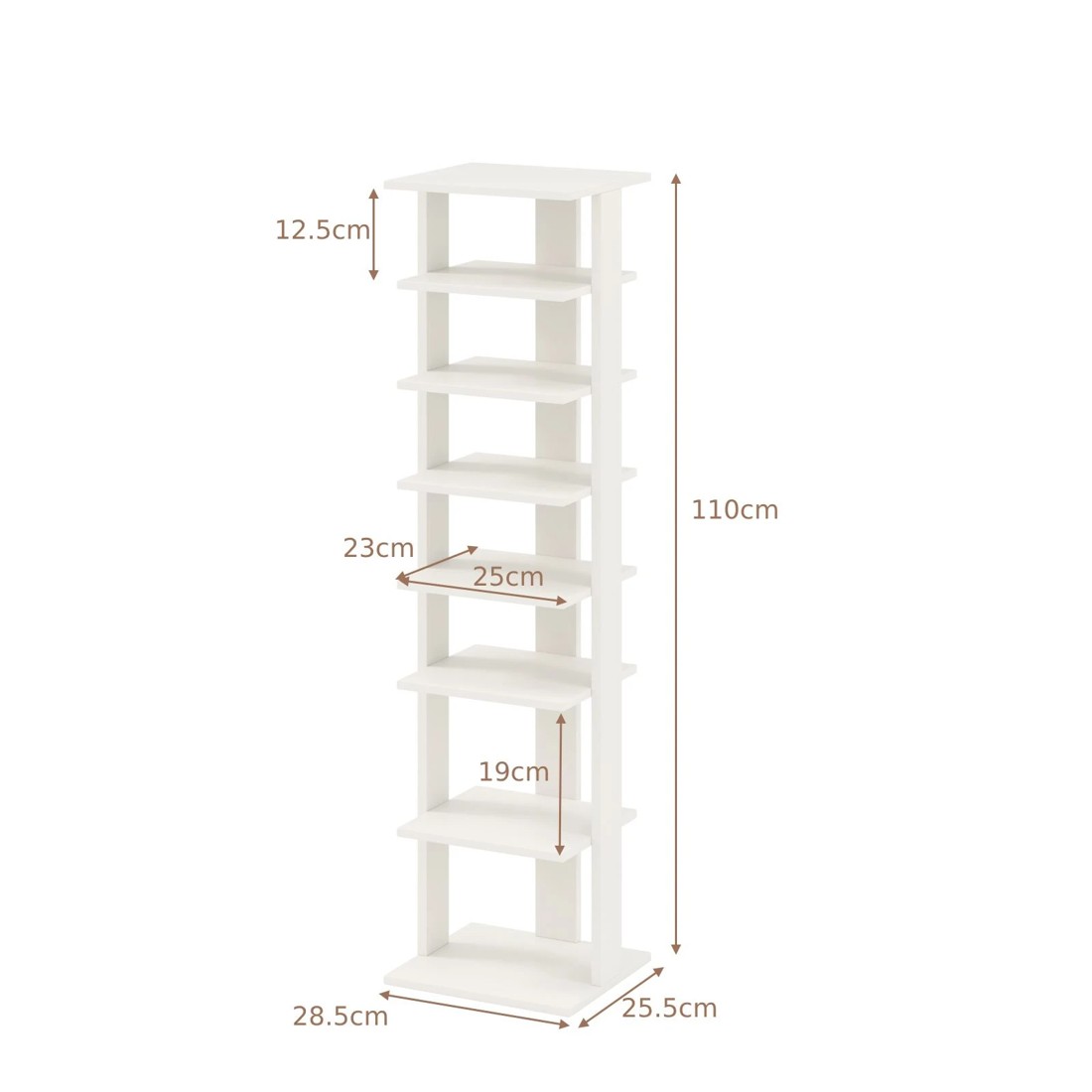 3 Costway 8-Tier Single Shoe Rack Narrow Shoe Storage Organizer w/Removable Shelf - White, 3 of 4