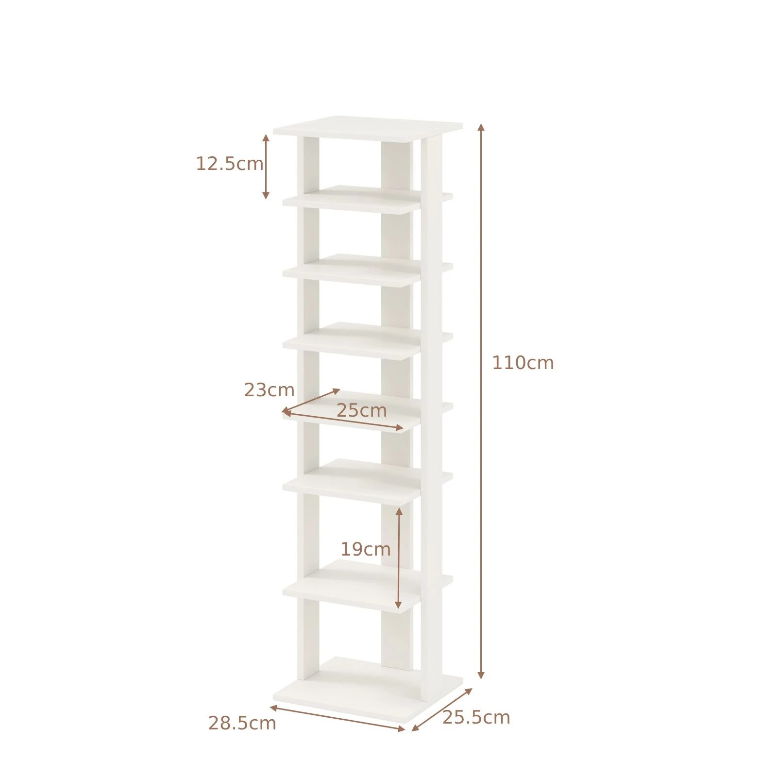 3 Costway 8-Tier Single Shoe Rack Narrow Shoe Storage Organizer w/Removable Shelf - White, 3 of 4