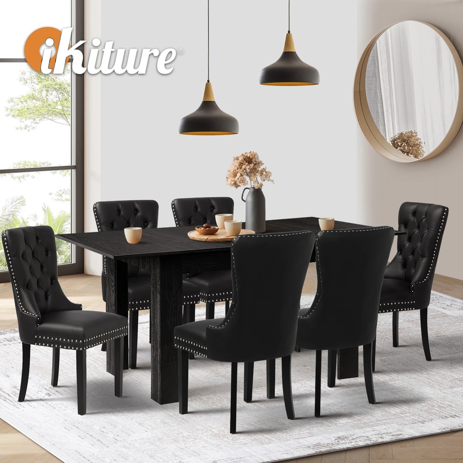 6 Oikiture 160cm Extendable Dining Table With 6pcs Pu Leather Dining Chairs
 - Black, 6 of 10