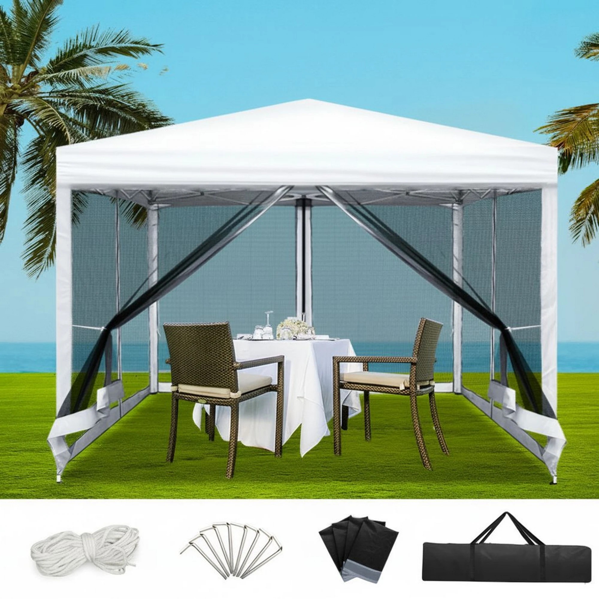 2 Instahut Gazebo Pop Up Marquee  Wedding Party Outdoor Camping Tent Canopy Shade Mesh Wall - White, 2 of 7