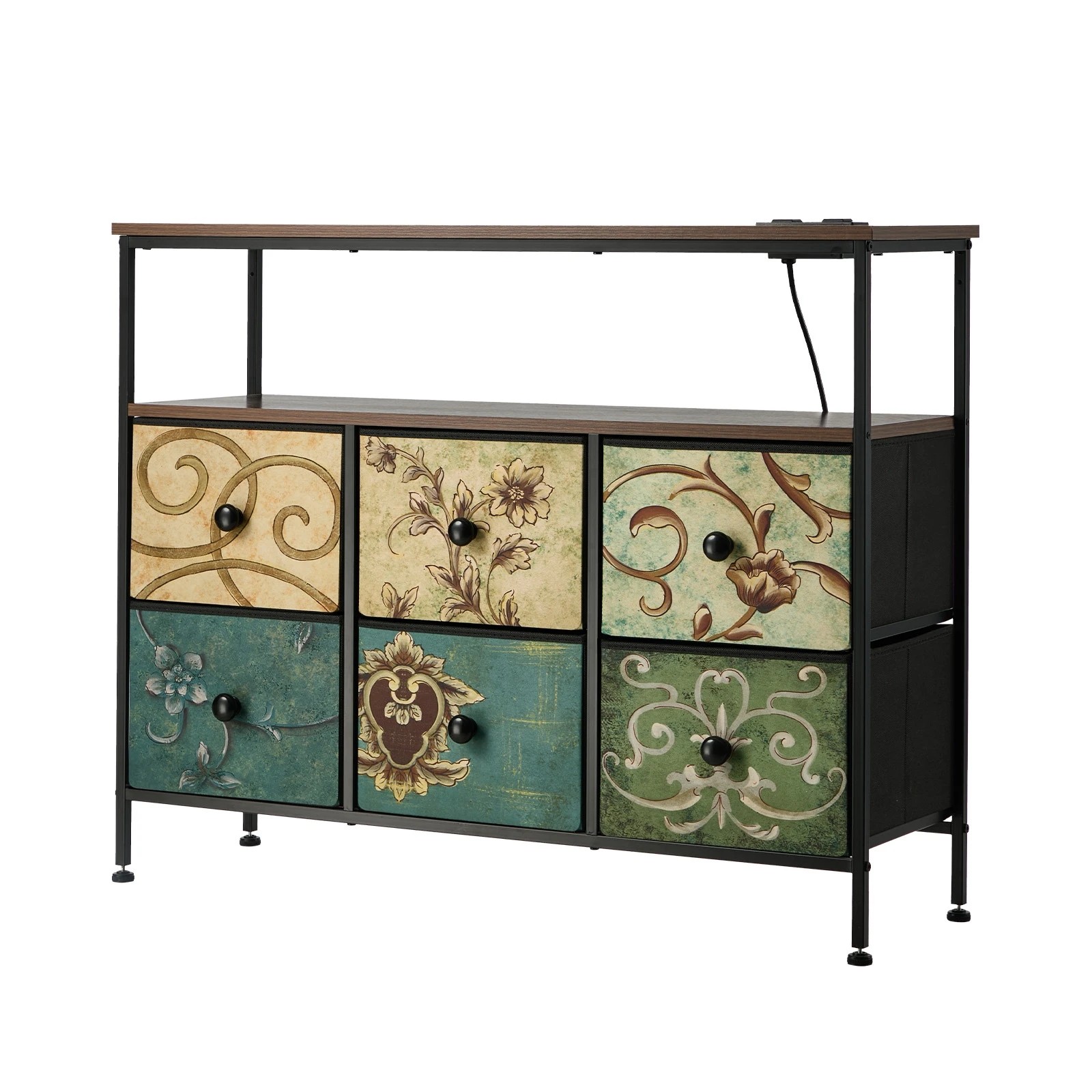 1 Oikiture 6 Chest of Drawers Fabric Retro Dresser Lowboy Shelf Charging Station - Multi, 1 of 6