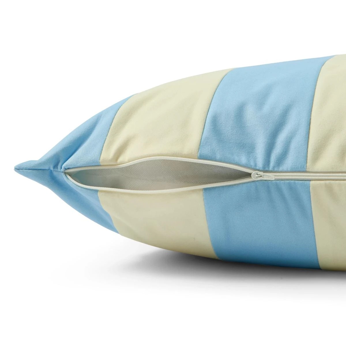 6 60cm Stripe Velvet Cushion Cover - Blue and Butter, 6 of 6