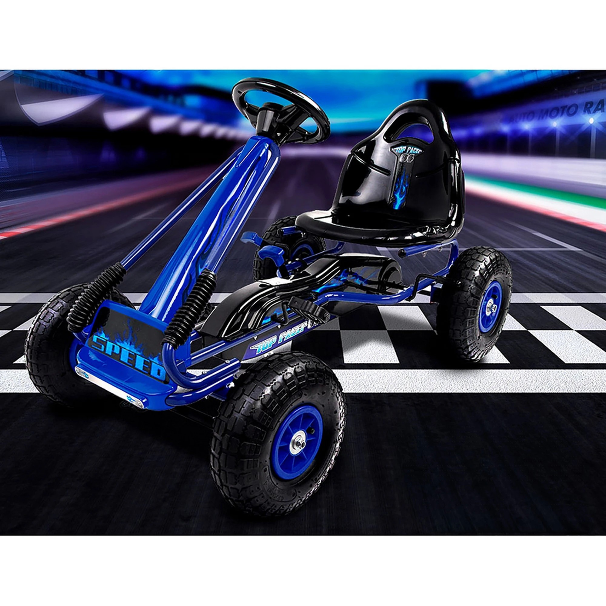 8 Rigo Kids Pedal Go Kart Ride On Toys Racing Car Rubber Tyre - Blue, 8 of 8