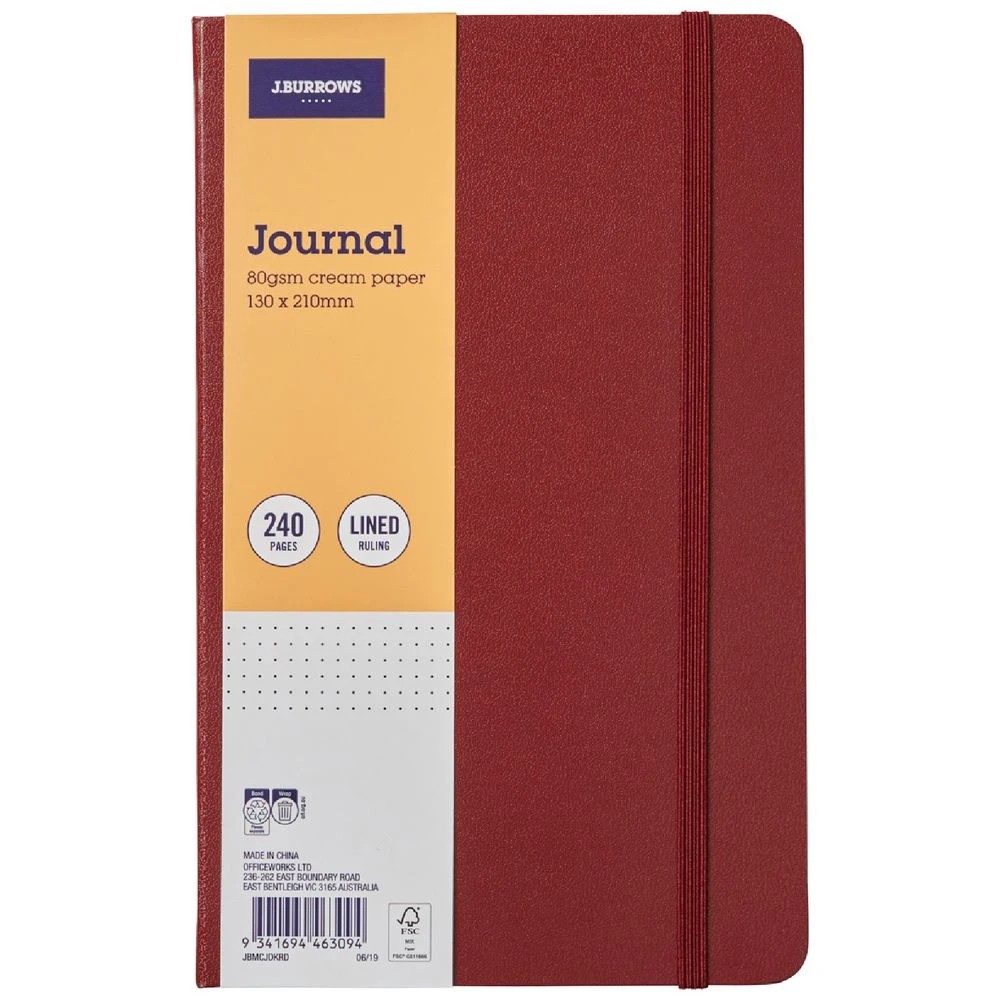 1 J.Burrows Medium Journal Ruled 240 Page Dark Red, 1 of 4
