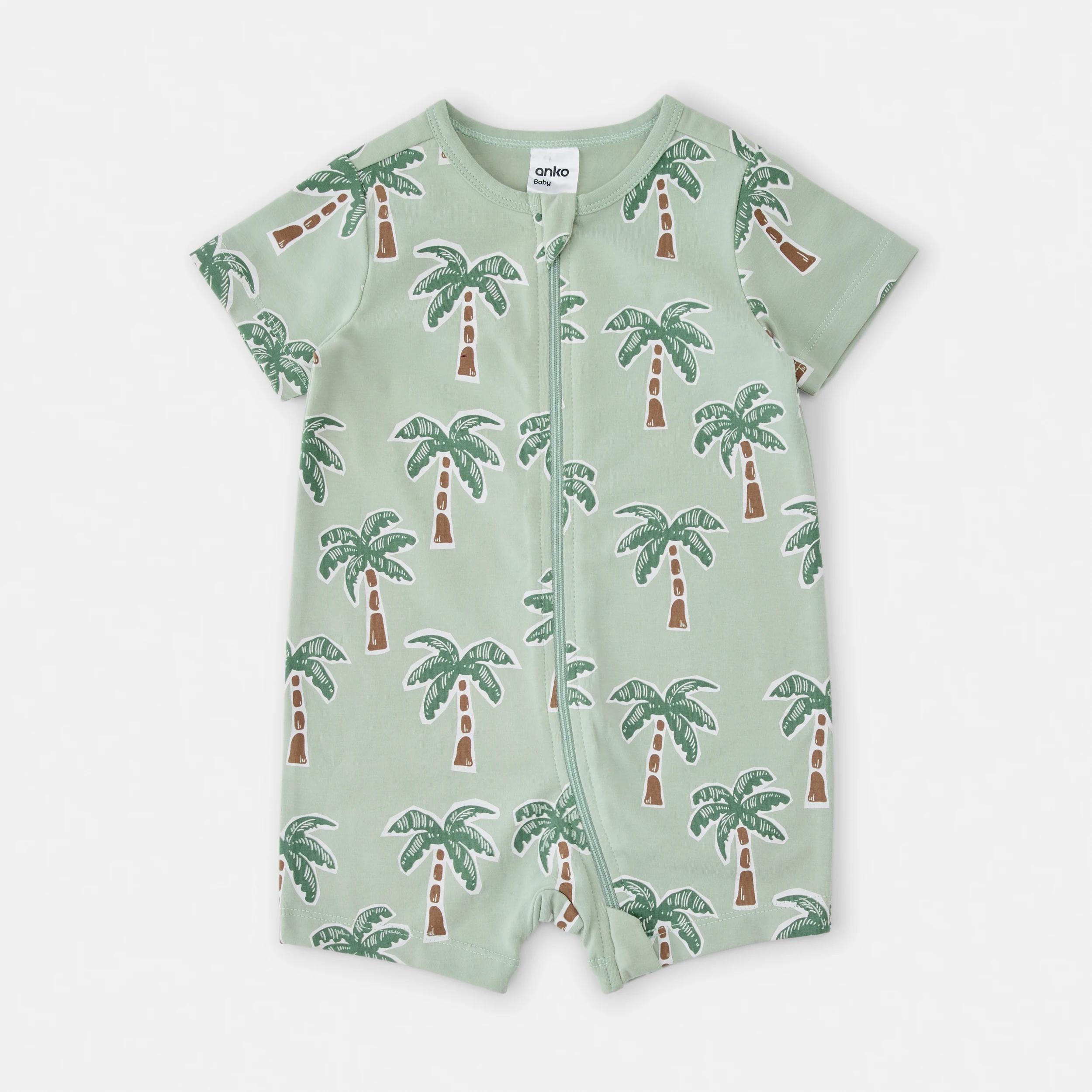 1 Short Sleeve Zip Romper Grn Palm, 1 of 3